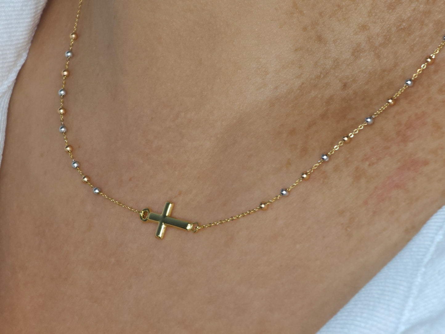 Cadena Choker Rosario Gold 3 tones.