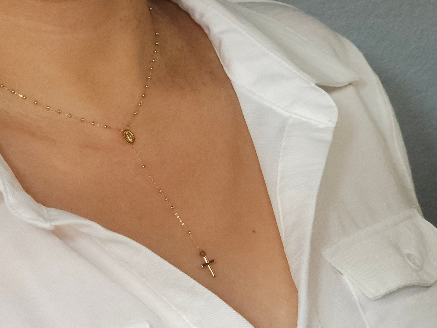 18K Gold Rosary Chain.