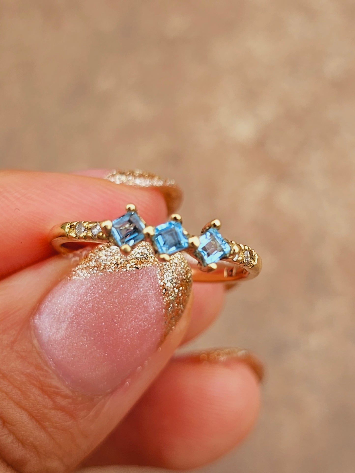 Swiss Blue Topaz with cristales ring
