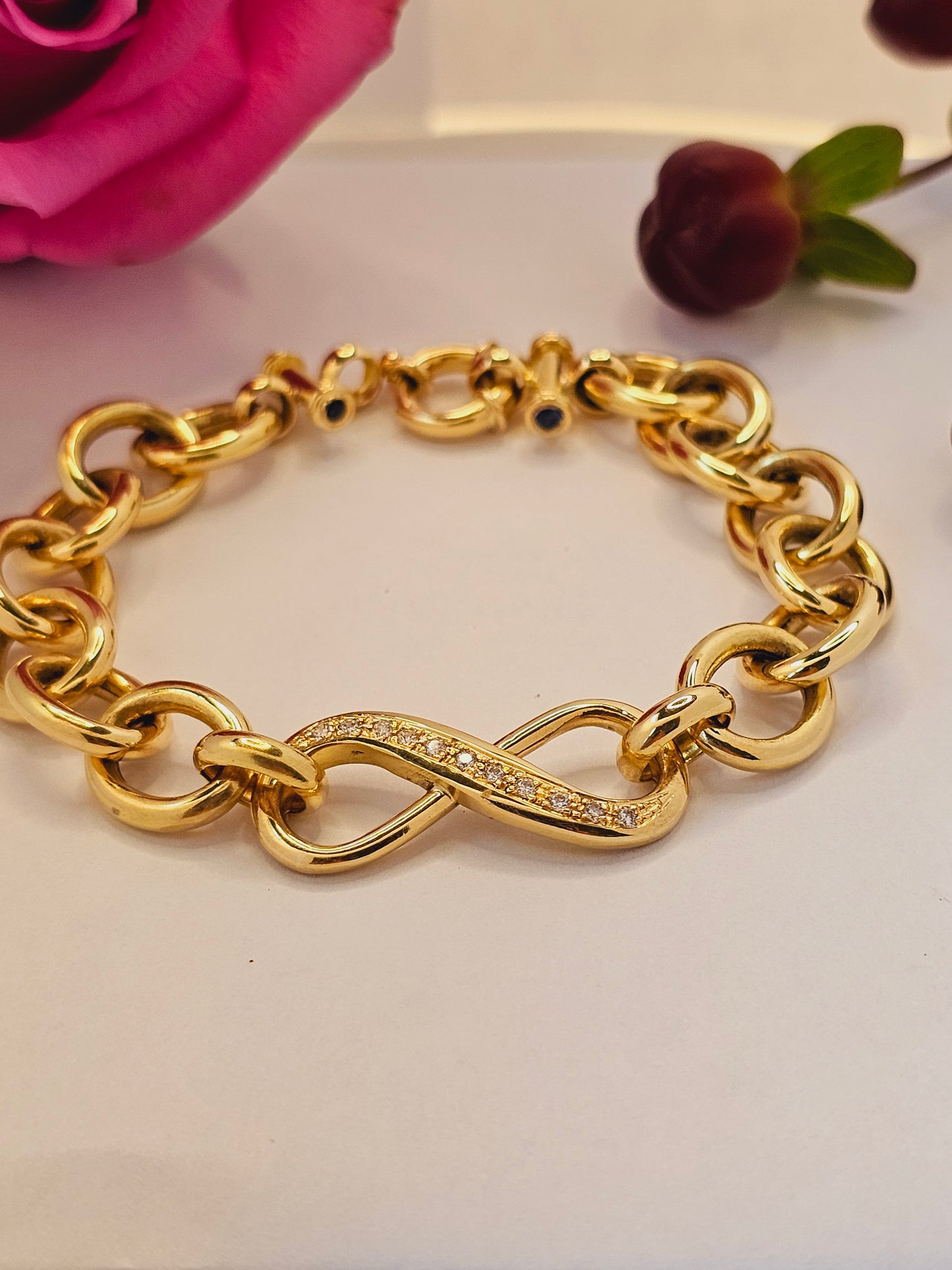 Gold chain bracelet with infinity simbol 18k solid gold