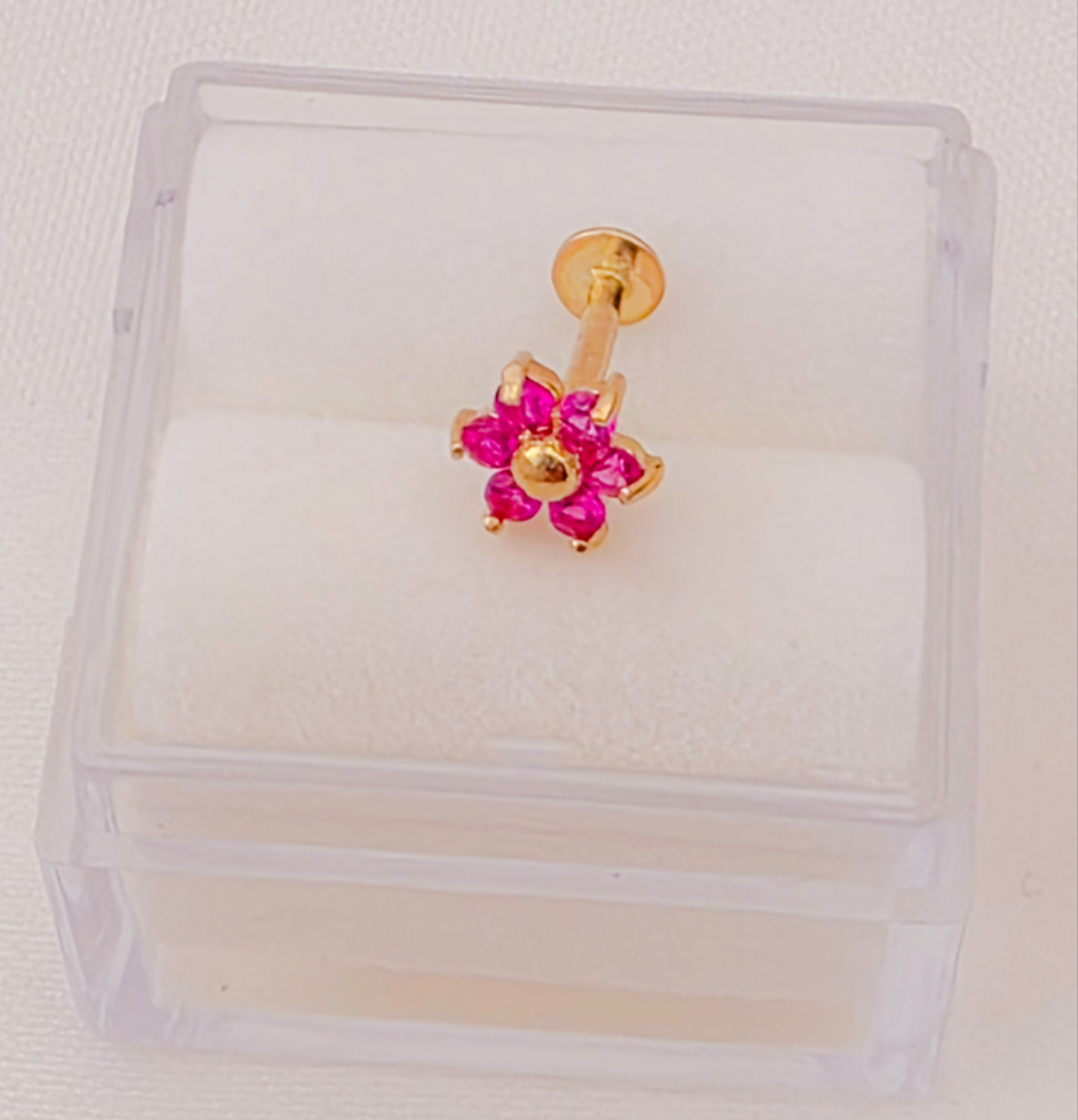 Cartilage piercing 14k gold, color ful CZ flower