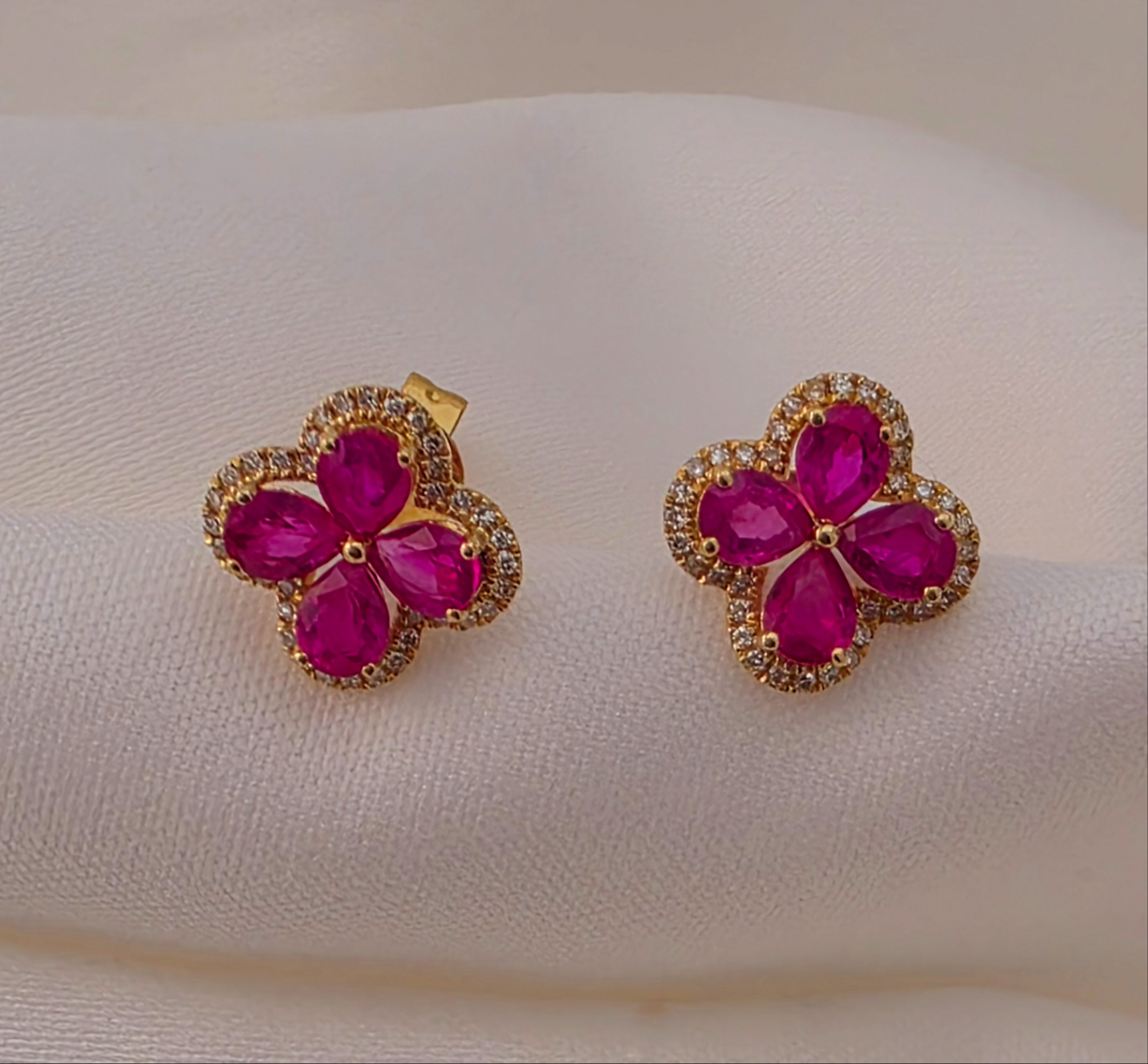 "Blossoming Ruby Elegance Earrings, 18k gold