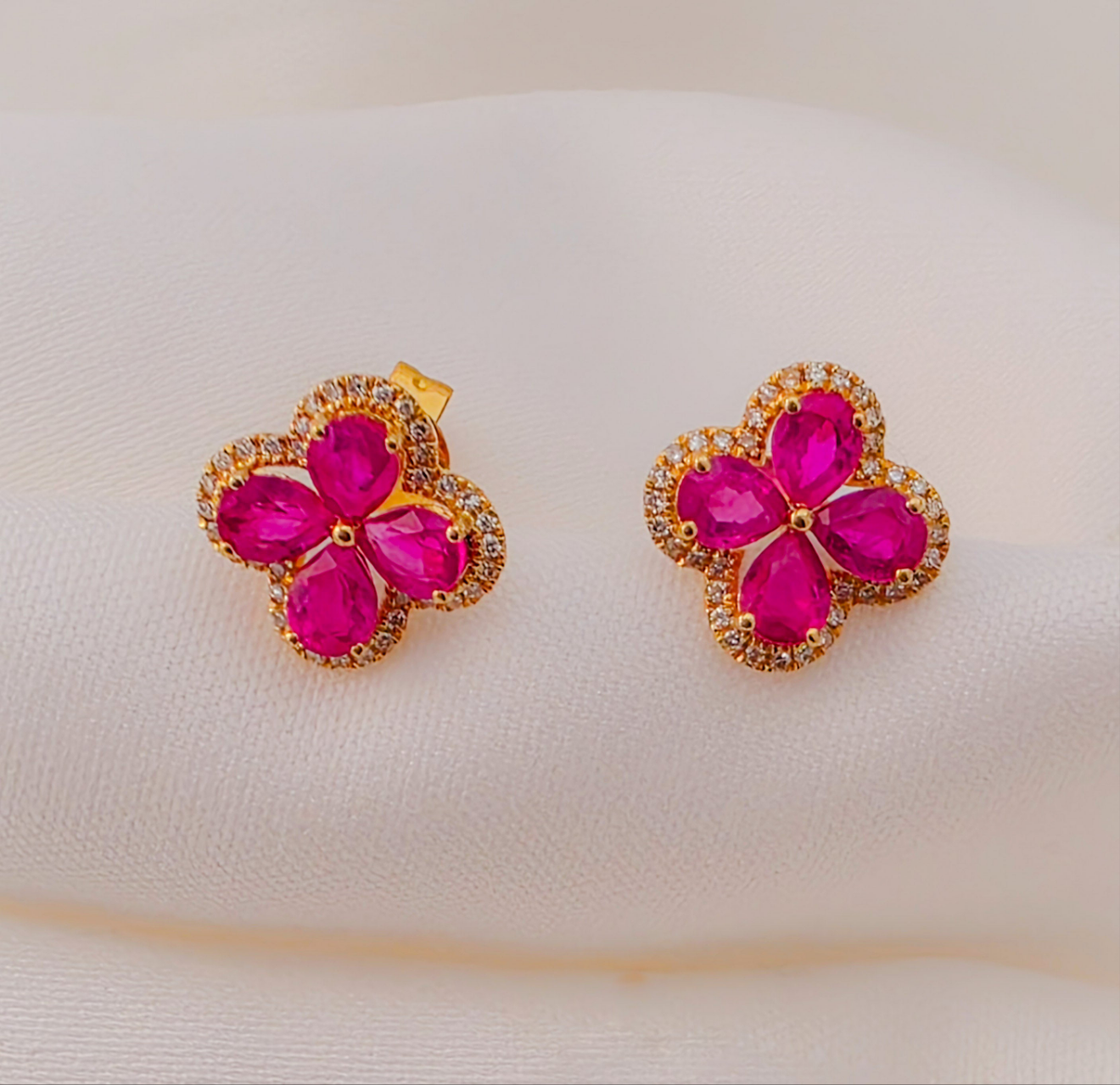 "Blossoming Ruby Elegance Earrings, 18k gold
