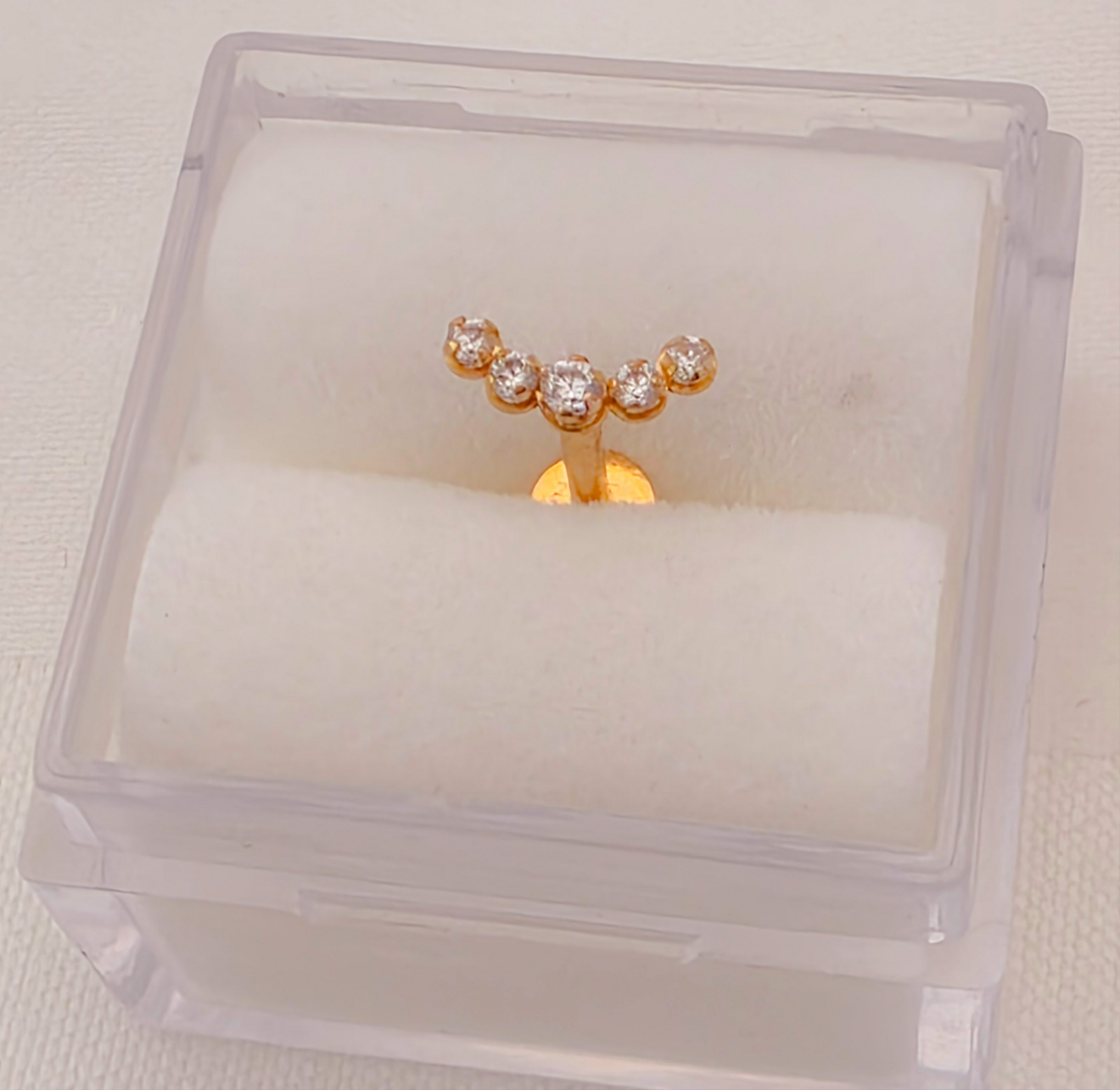 Cartilage piercing 14k gold, five curve CZ