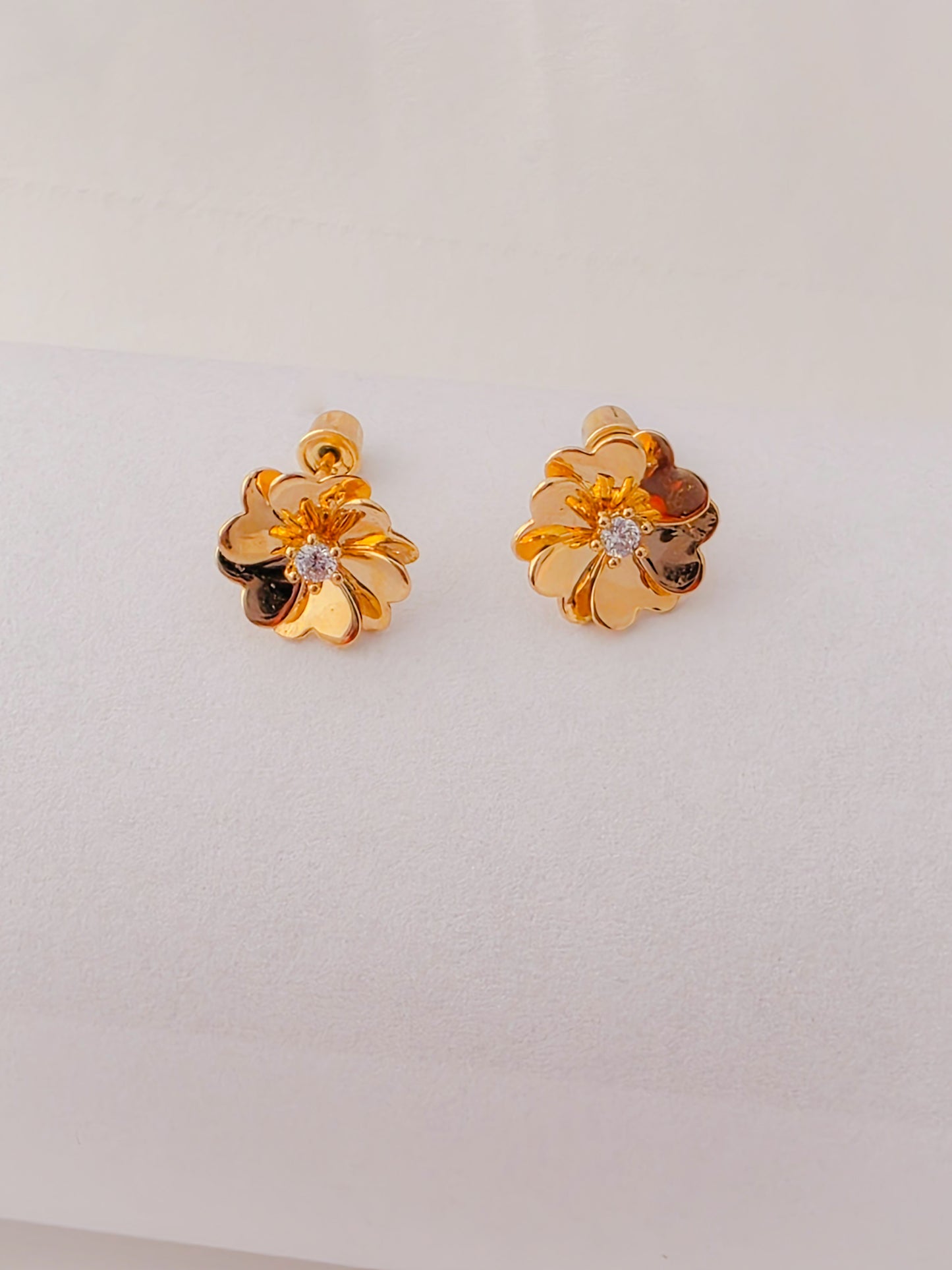 14K Gold Floral Stud Earrings designed for babies and young girls