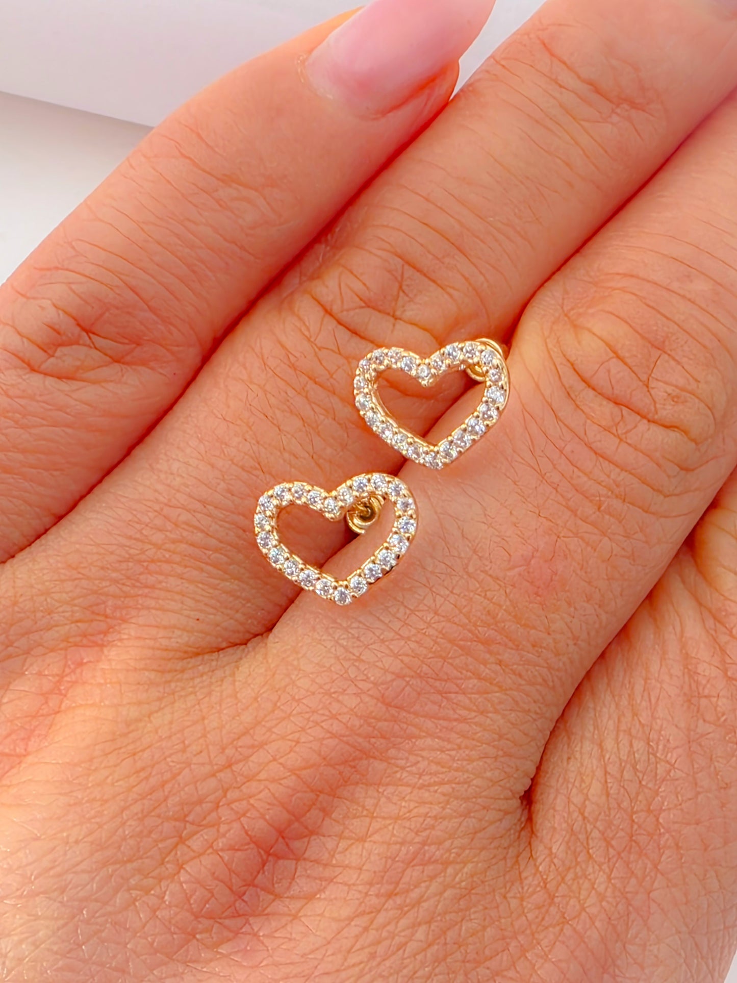 14K Gold Heart Baby Earrings with Cubic Zirconia.