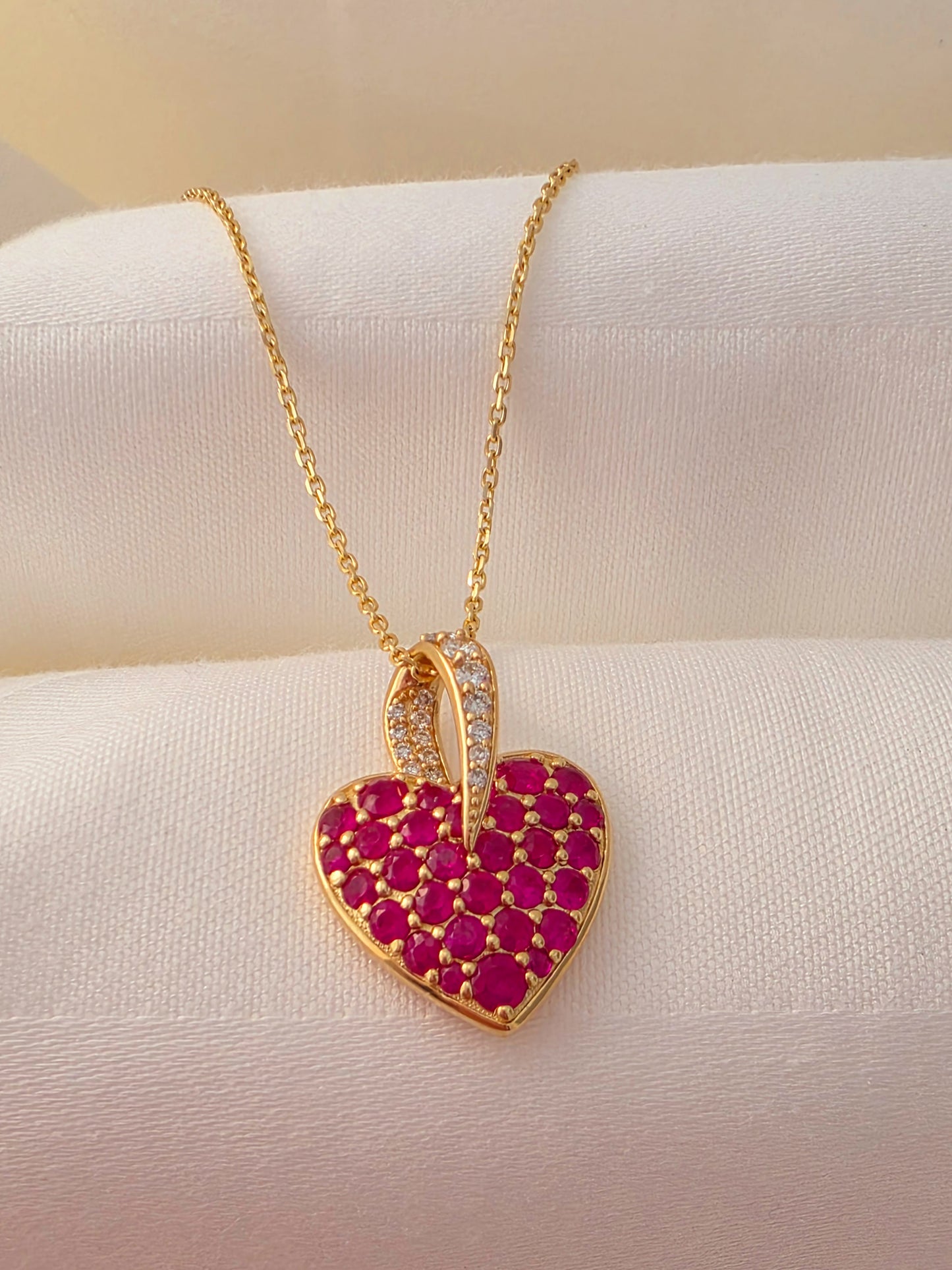 Ruby and Diamond Heart Pendant Necklace 14k gold