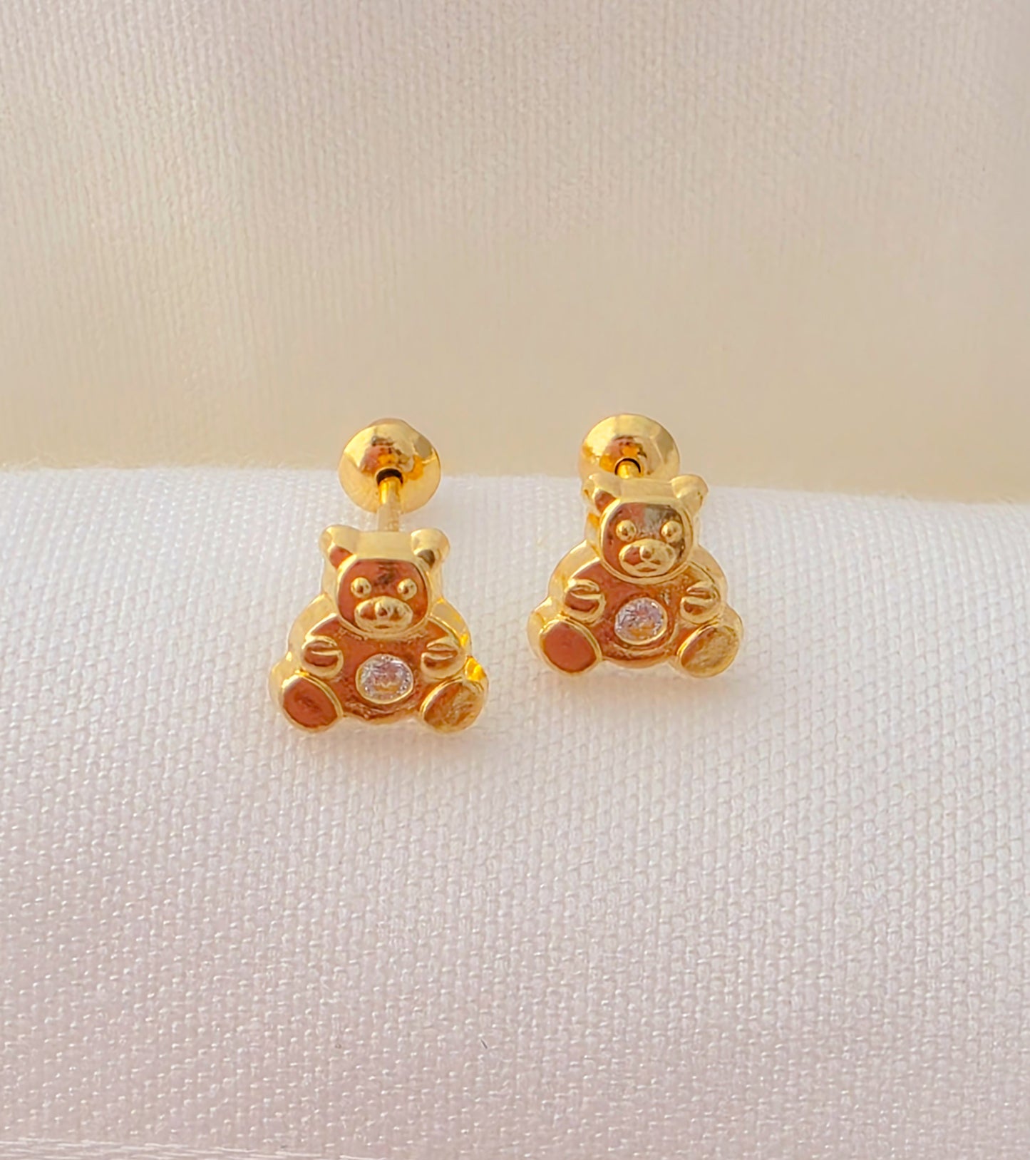 18k Gold Teddy Bear Stud Earrings for Babies and Girls.