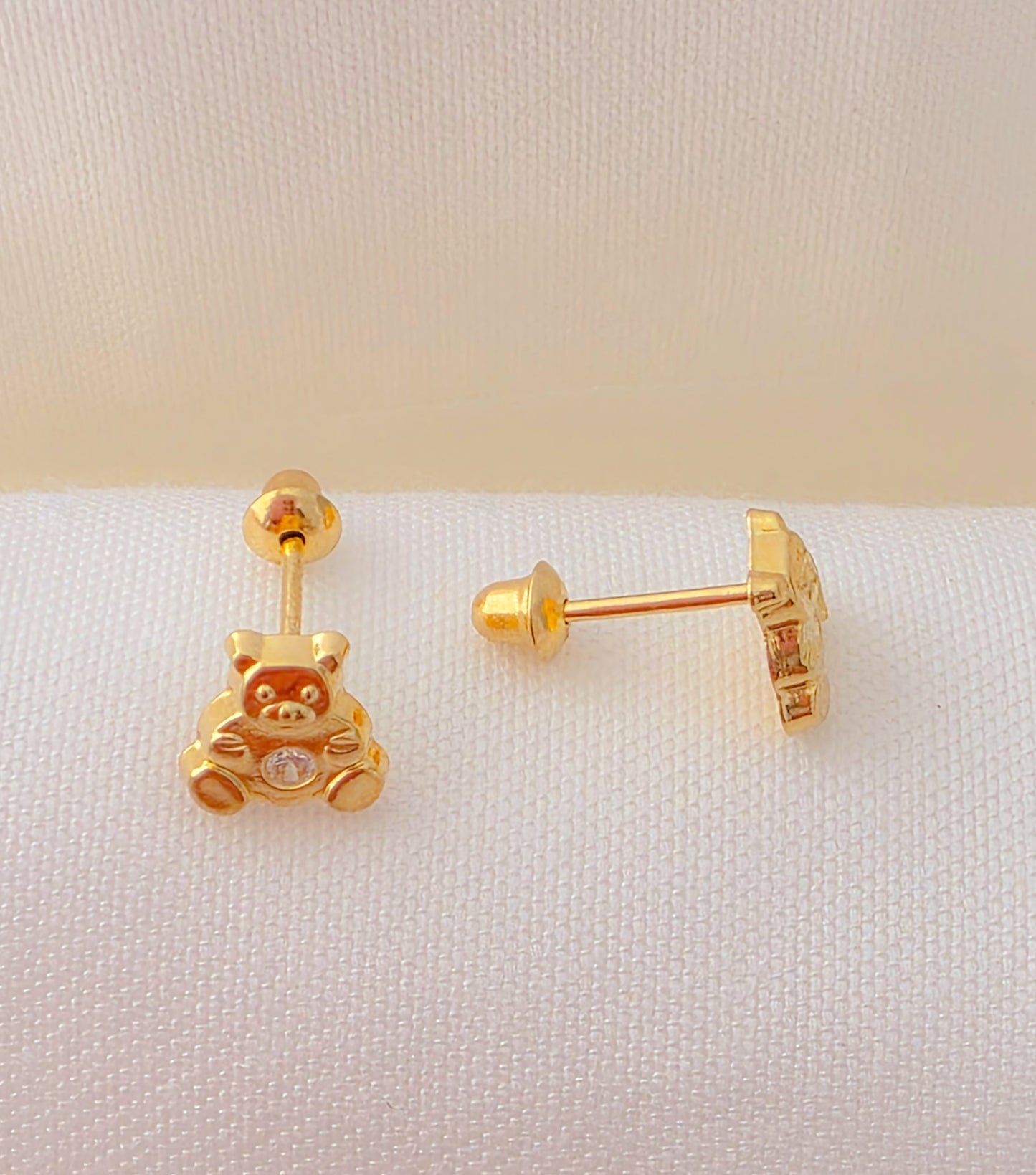18k Gold Teddy Bear Stud Earrings for Babies and Girls.