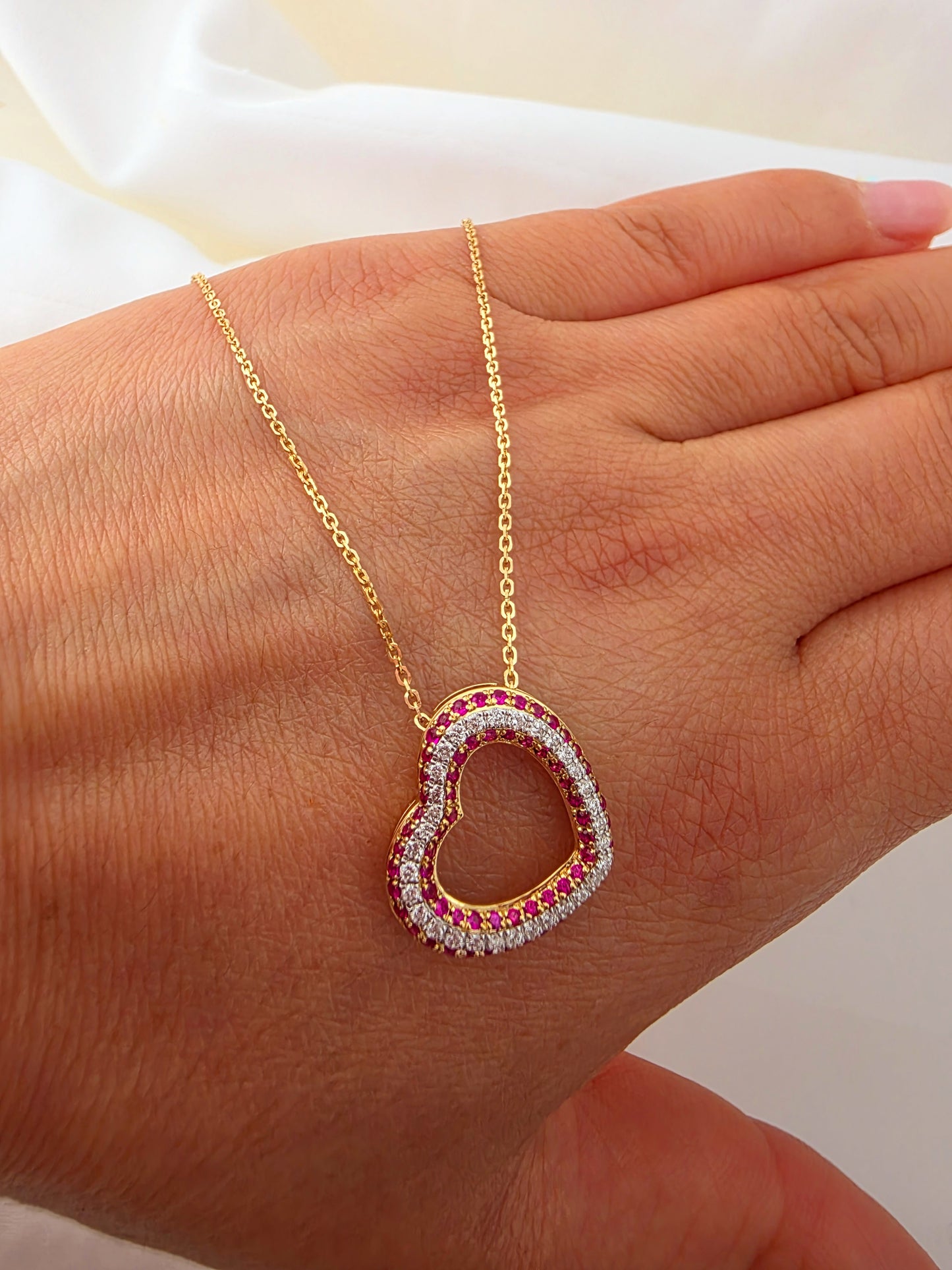 "Crimson Heart Embrace Necklace 18k gold diamond and Ruby