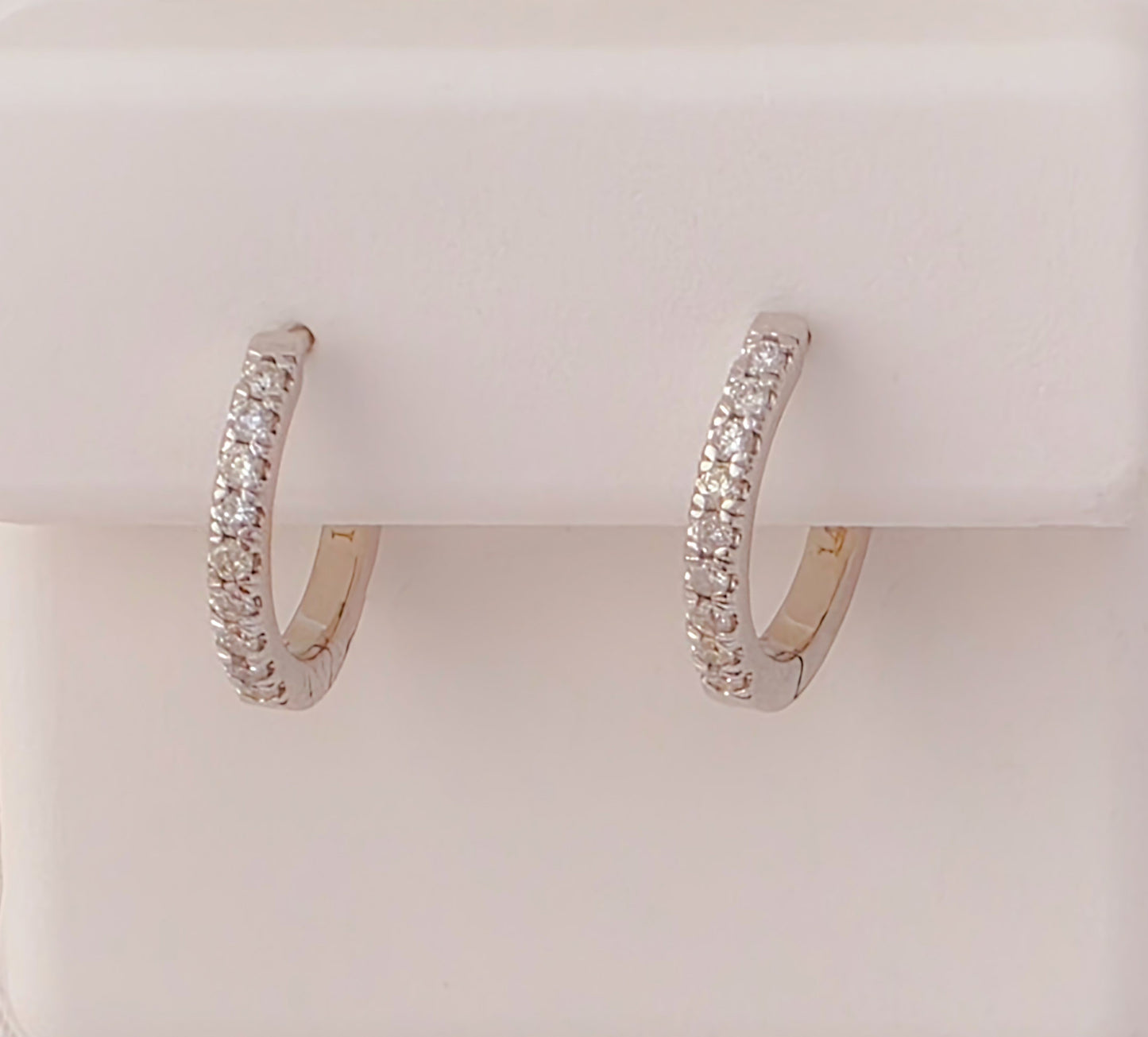 14K White Gold Diamond Hoop Earrings.