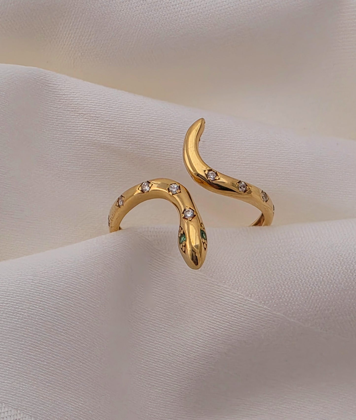 Snake Gold Ring with Crystals.