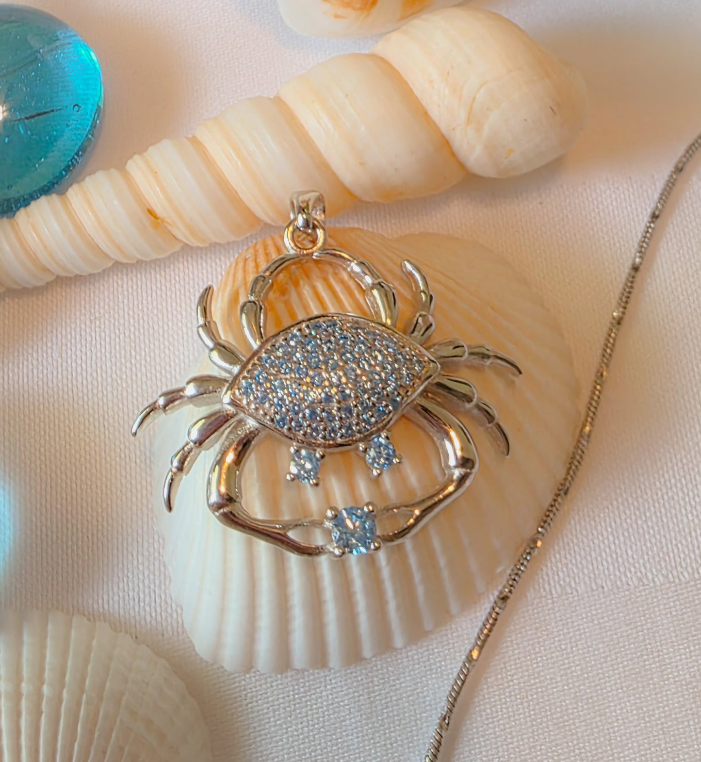 Silver 925 Crab Aqua Pendant