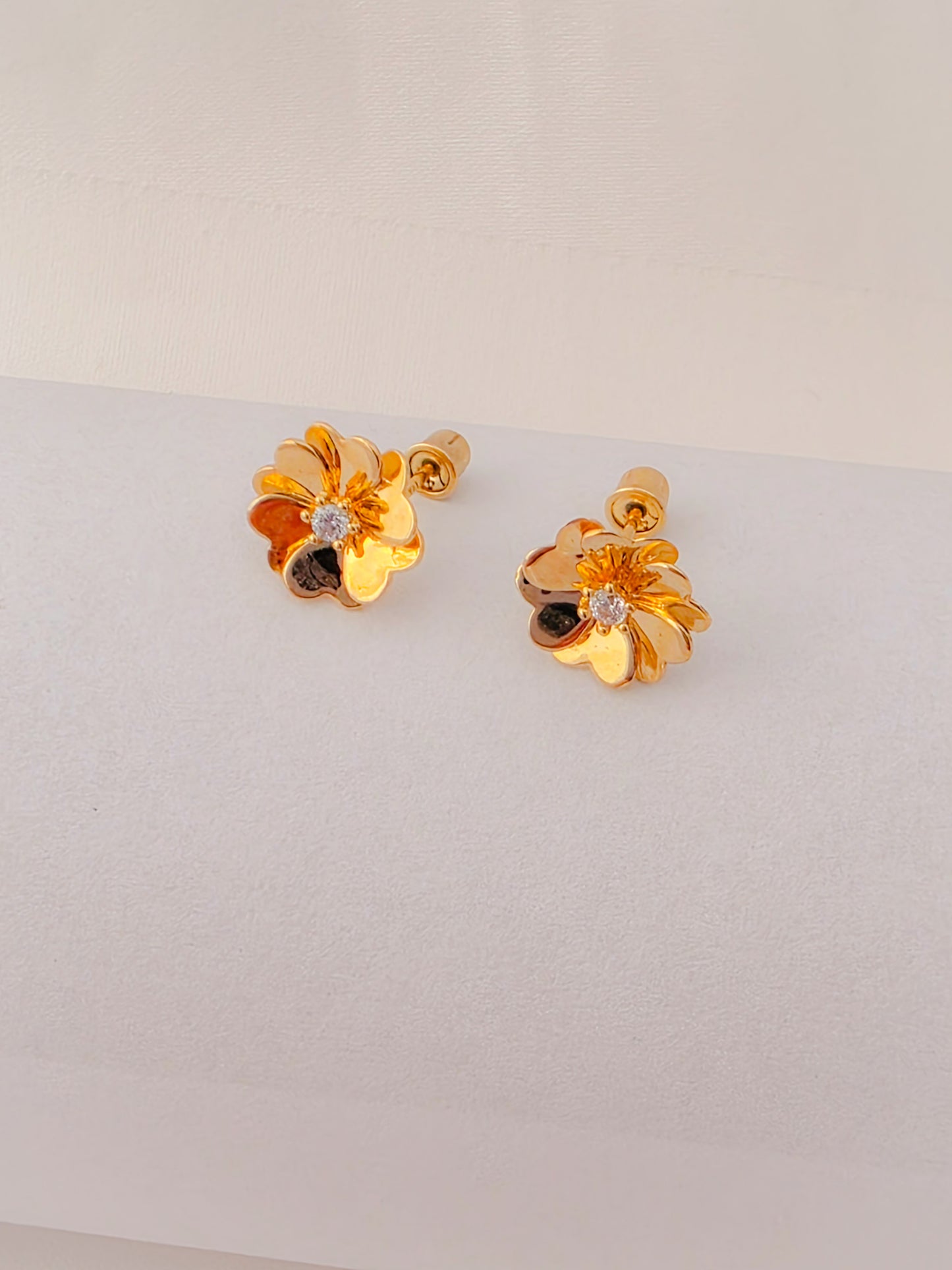 14K Gold Floral Stud Earrings designed for babies and young girls