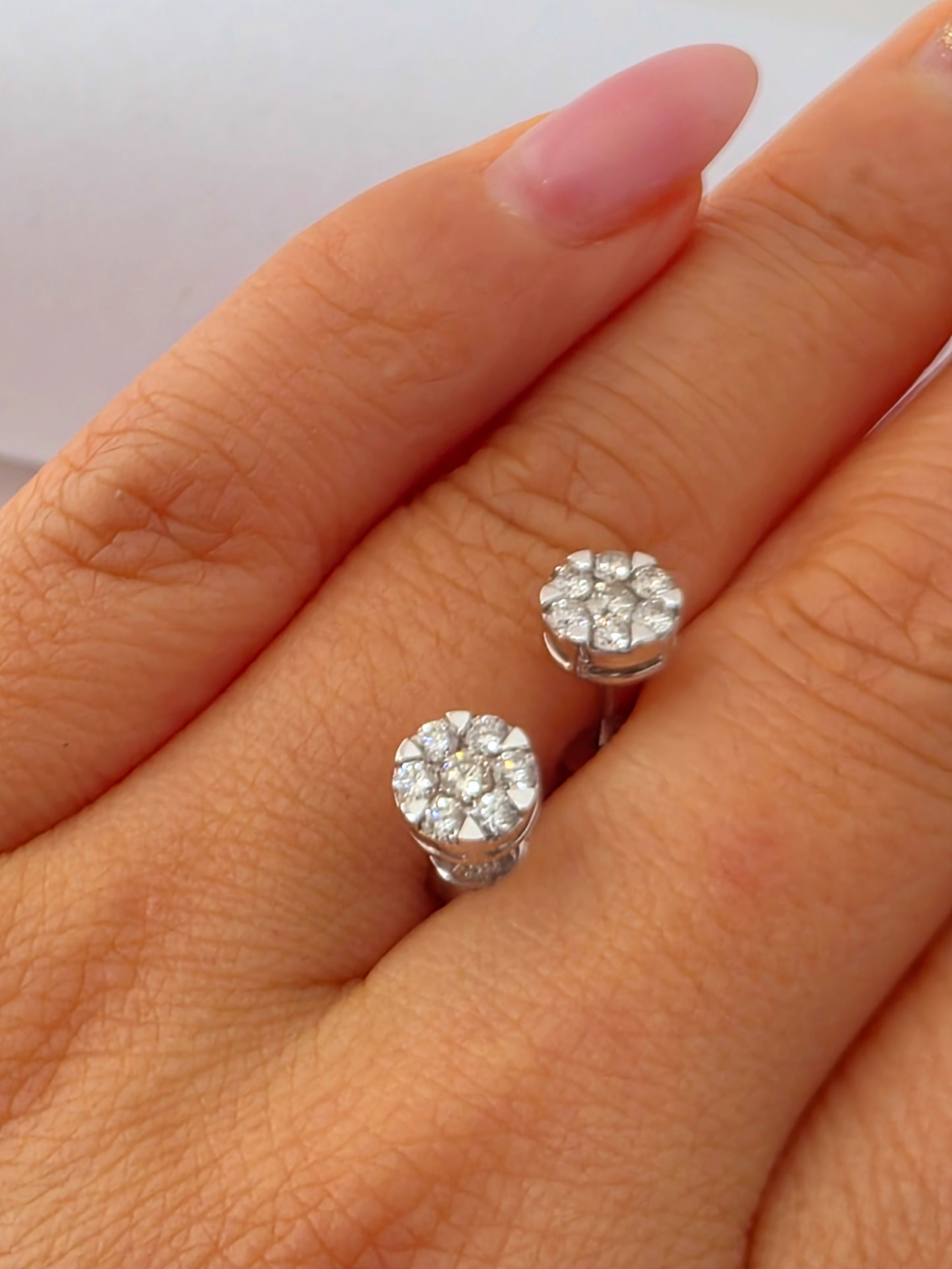 Round Diamond Cluster Stud Earrings