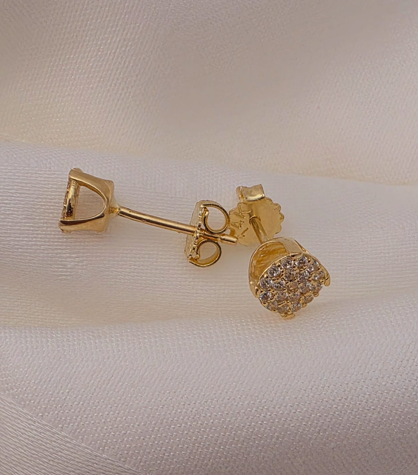 14k Gold Petite Pave Stud Earrings