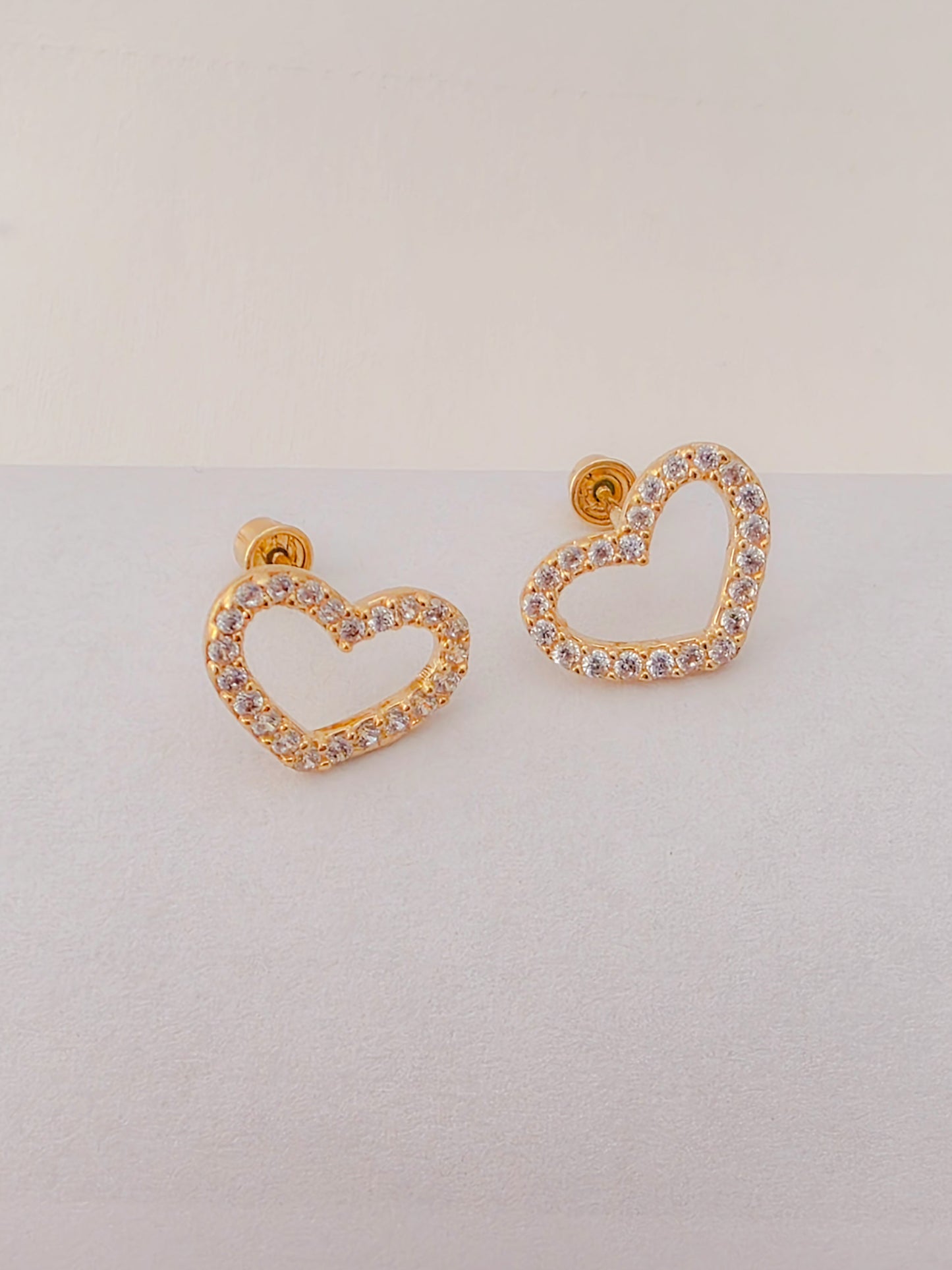 14K Gold Heart Baby Earrings with Cubic Zirconia.
