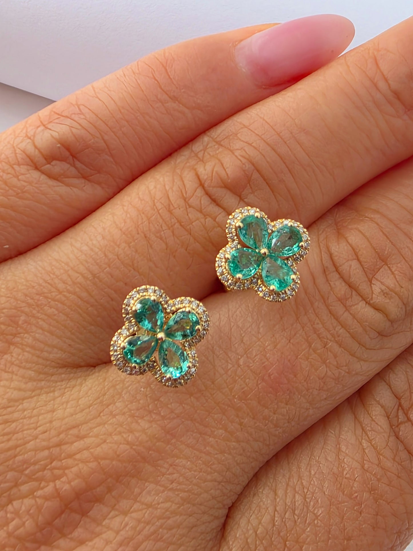 Emerald and Diamond Floral Stud Earrings, 18k gold