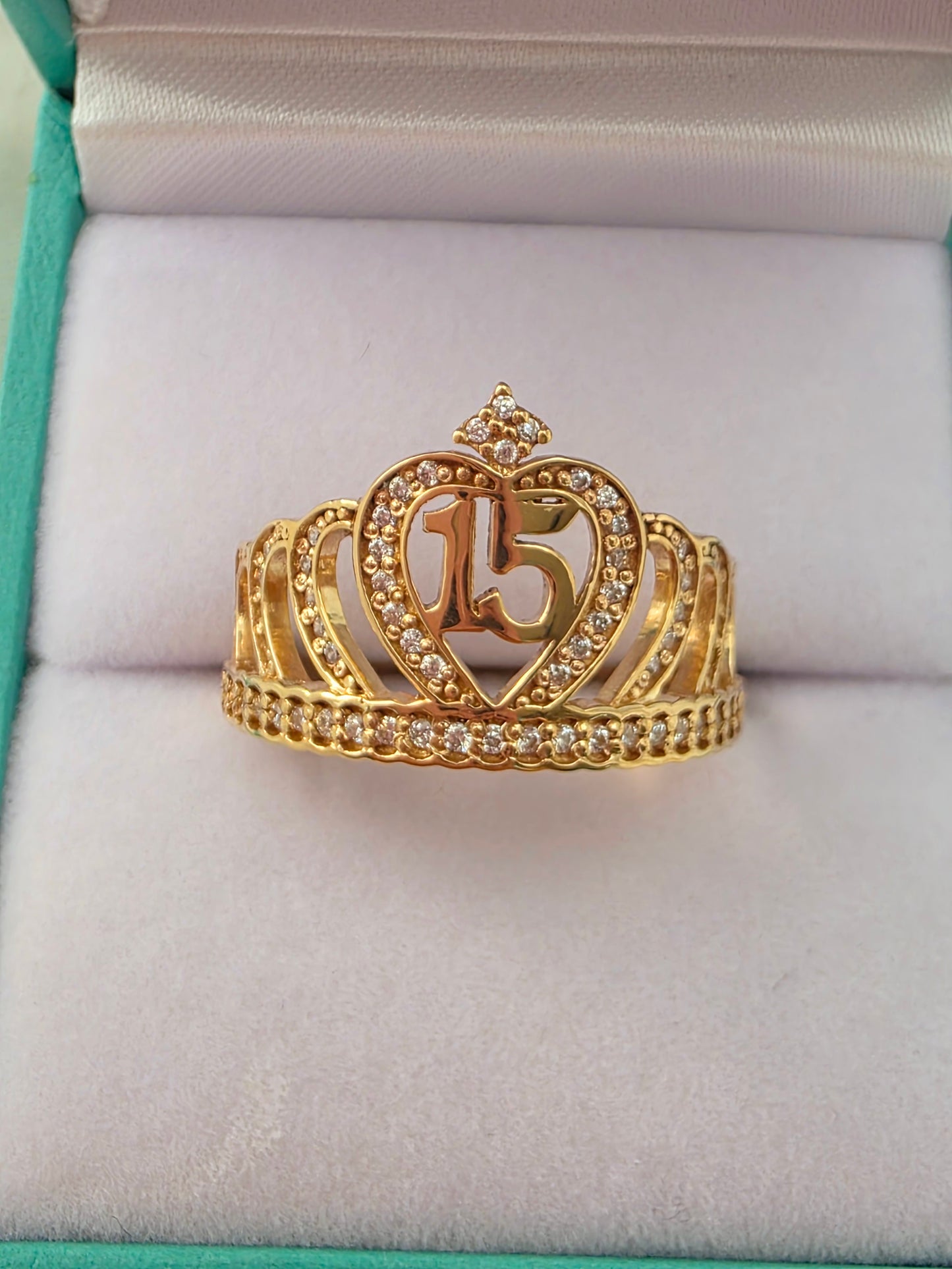 Gold Ring corona with Crystal Stones, personalizado