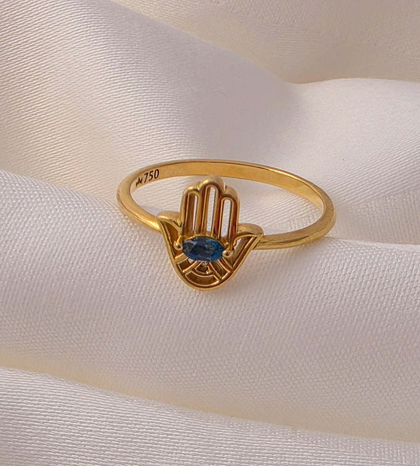 Hamsa Hand Ring, 18k Gold Ring, Fatima Hand Ring,sapphire stone