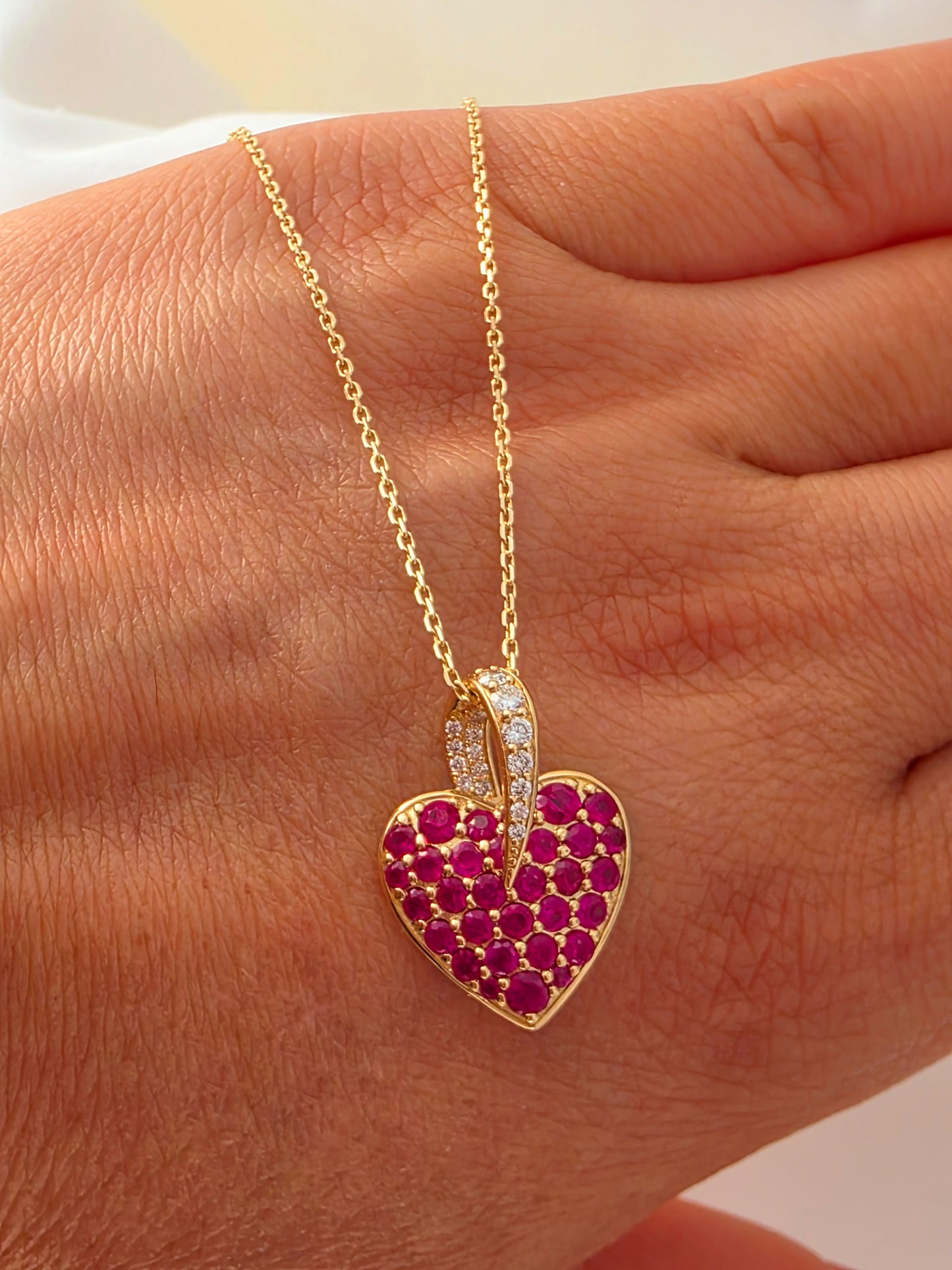 Ruby and Diamond Heart Pendant Necklace 14k gold