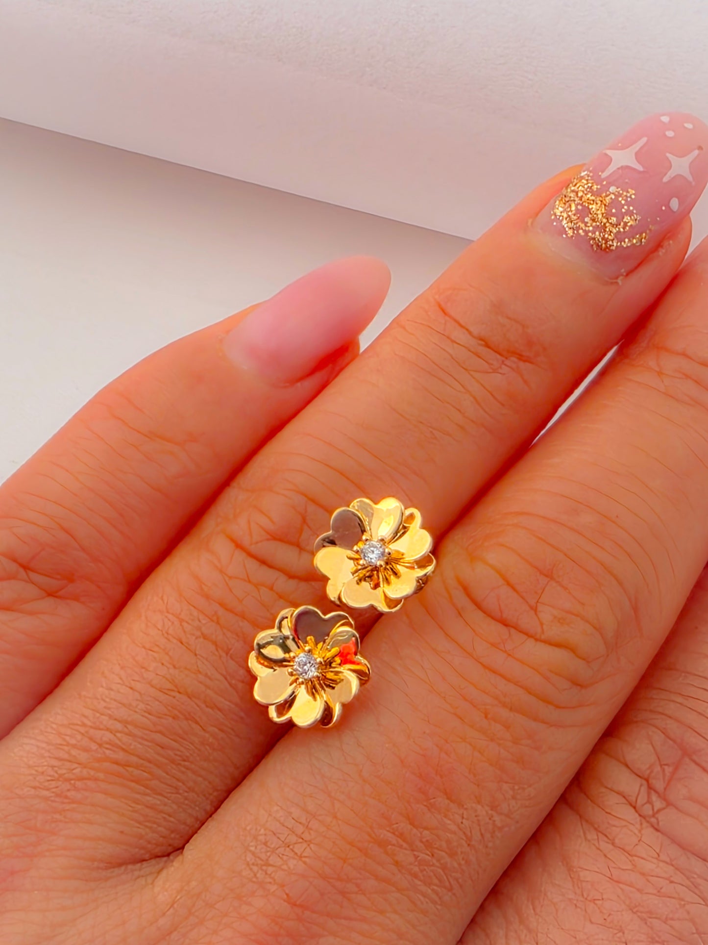 14K Gold Floral Stud Earrings designed for babies and young girls