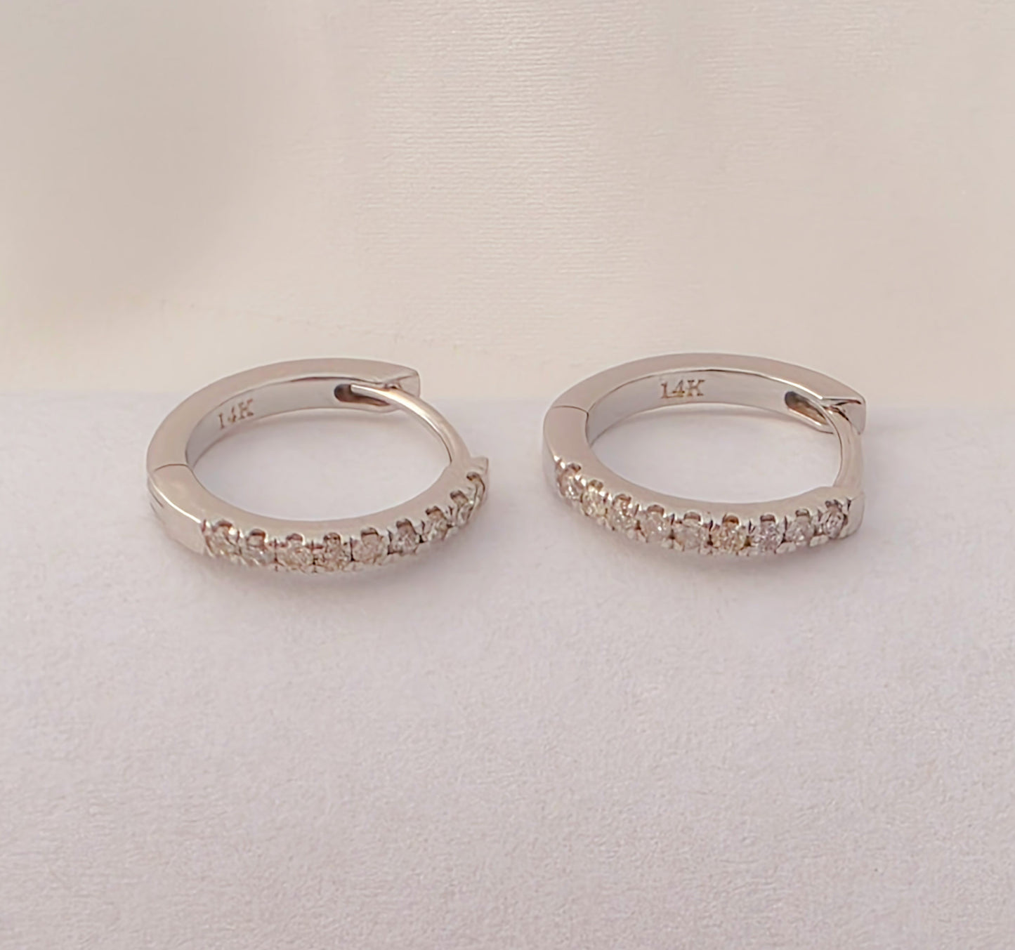14K White Gold Diamond Hoop Earrings.