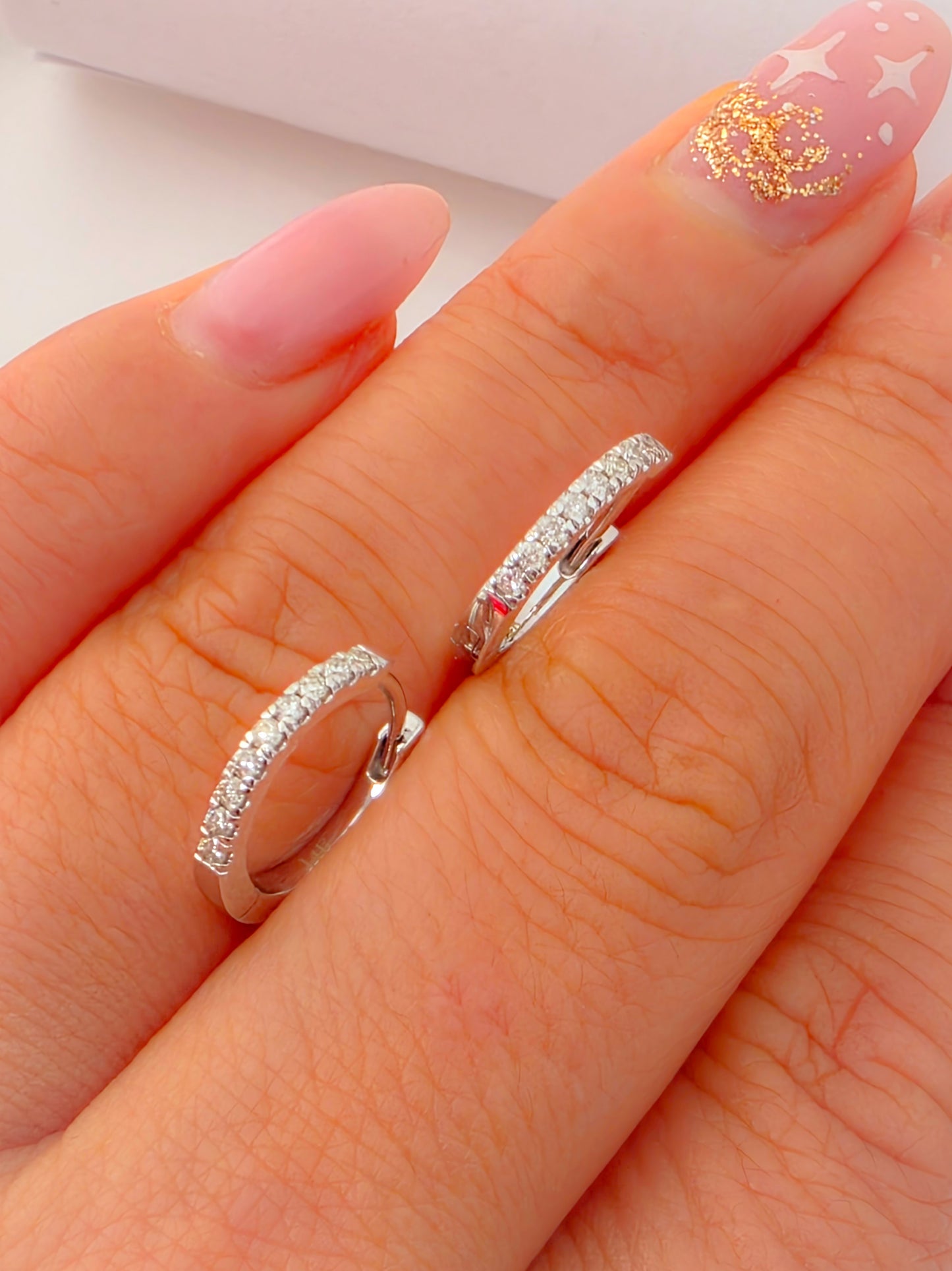 14K White Gold Diamond Hoop Earrings.