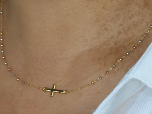 Cadena Choker Rosario Gold 3 tones.