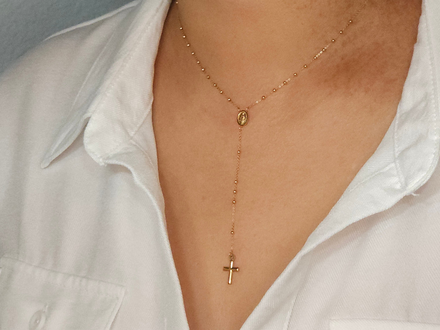 18K Gold Rosary Chain.