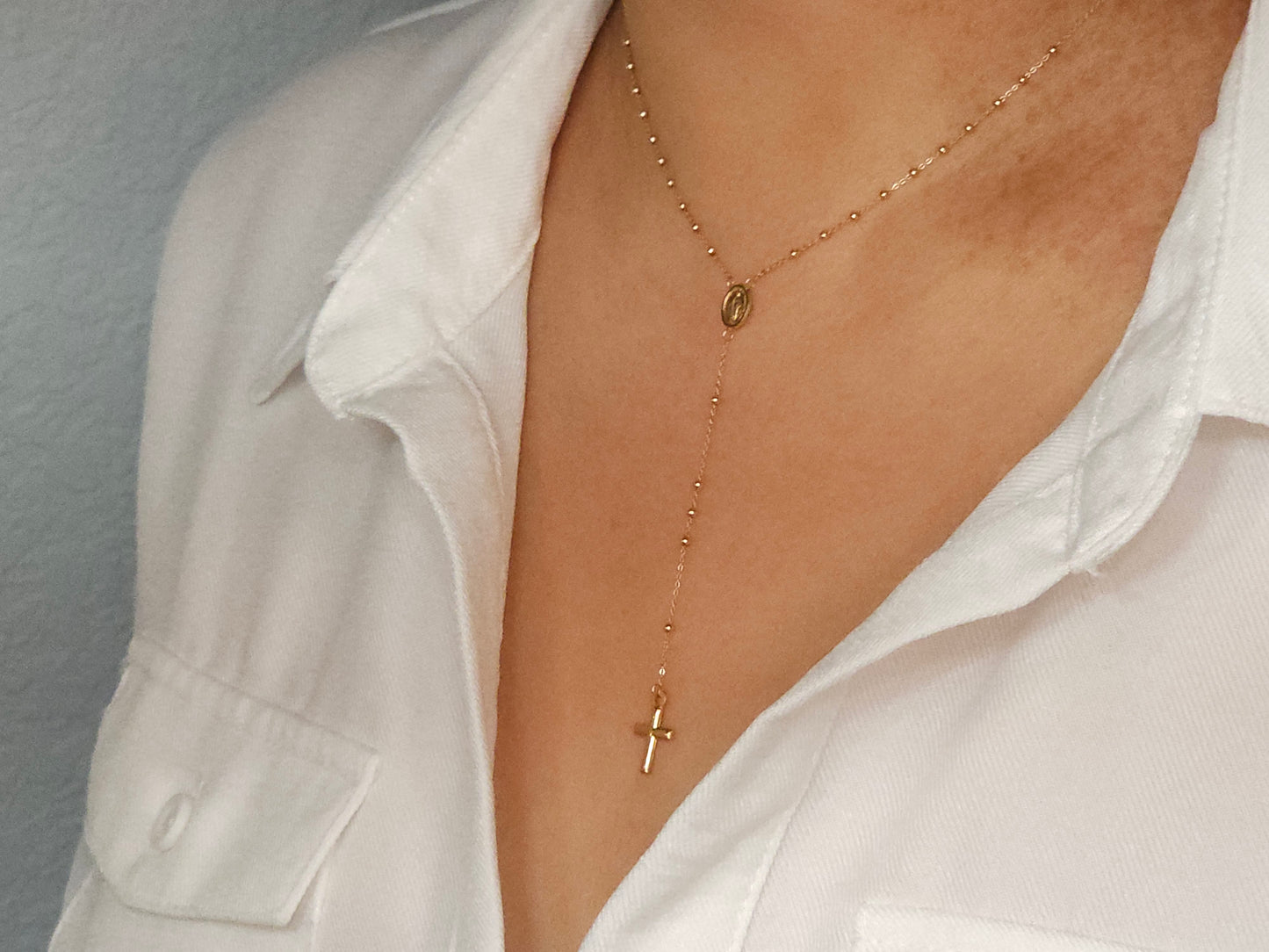 18K Gold Rosary Chain.