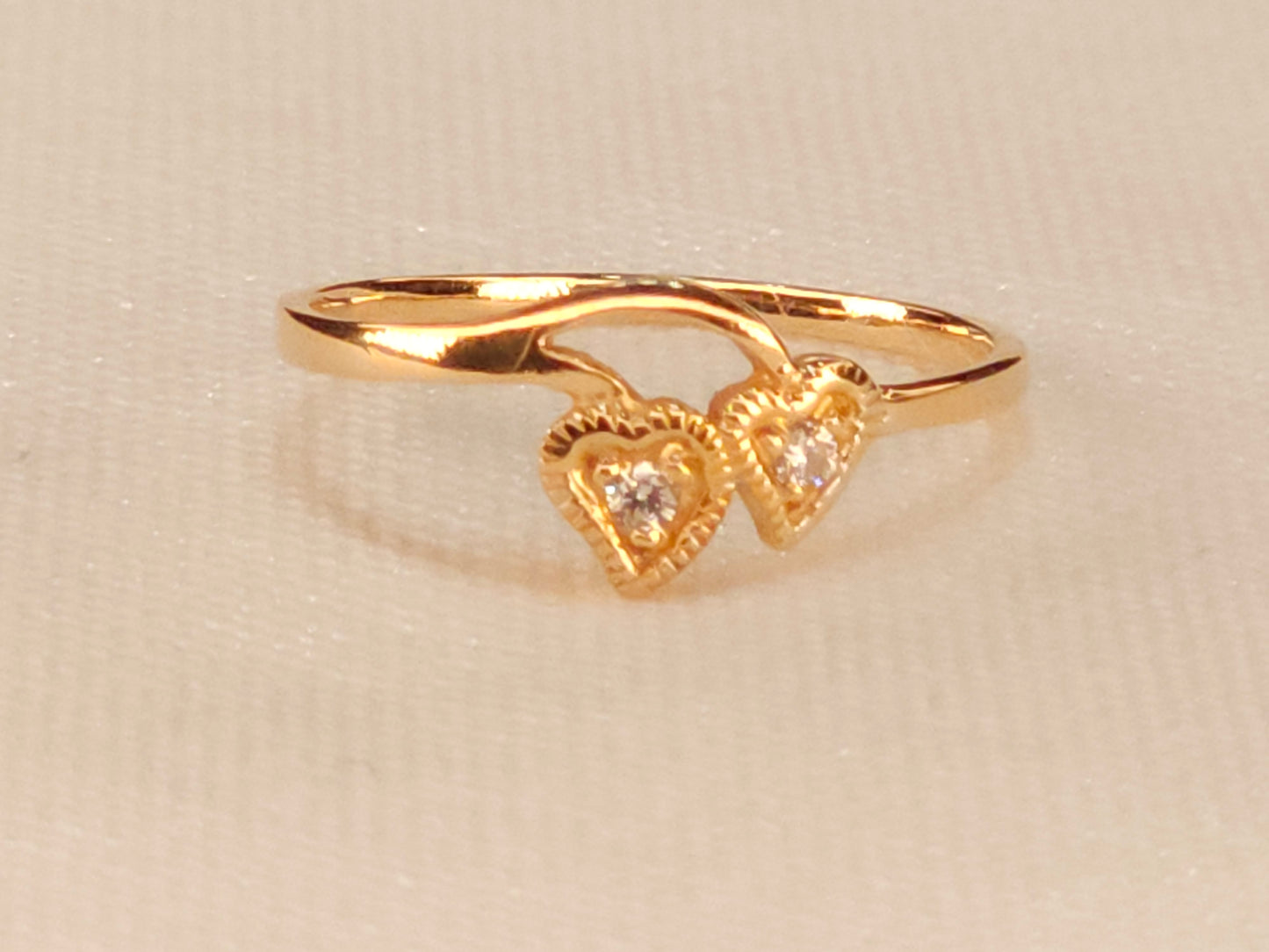Two Heart Cristal Gold Ring.