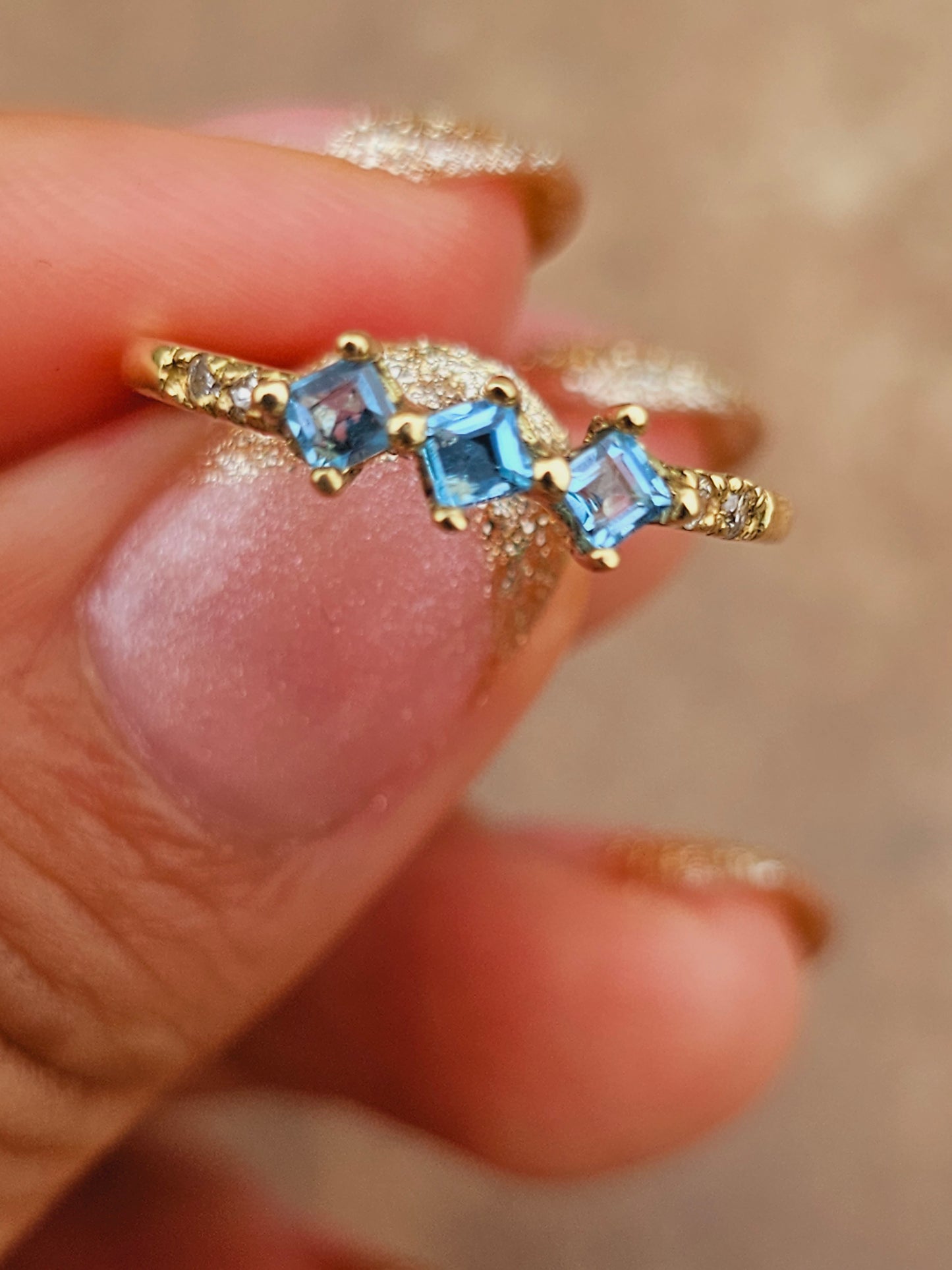 Swiss Blue Topaz with cristales ring