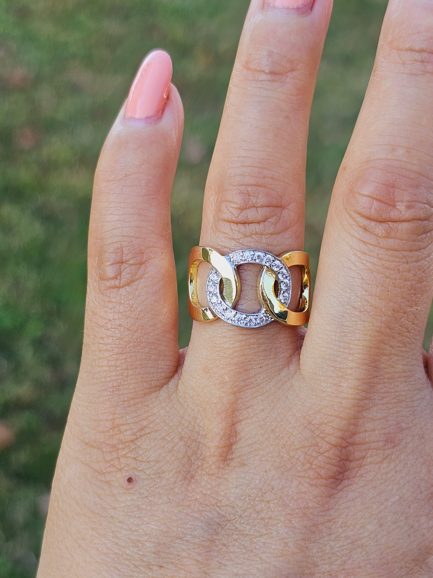 18k Ring Yellow and White gold solid Sofi oval