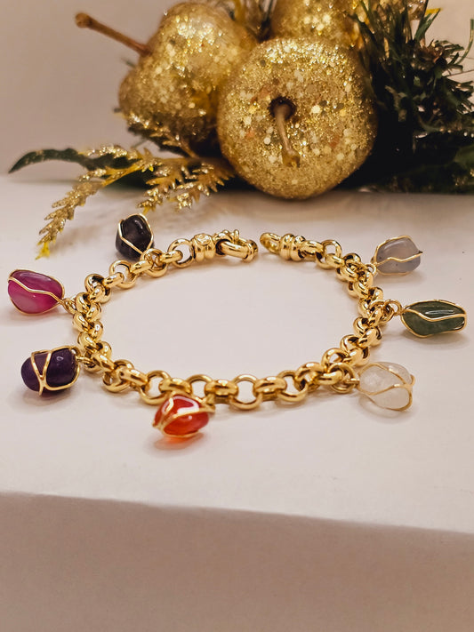 Bracelet gold solid 18k with7 stone natural " 7 Chacras"