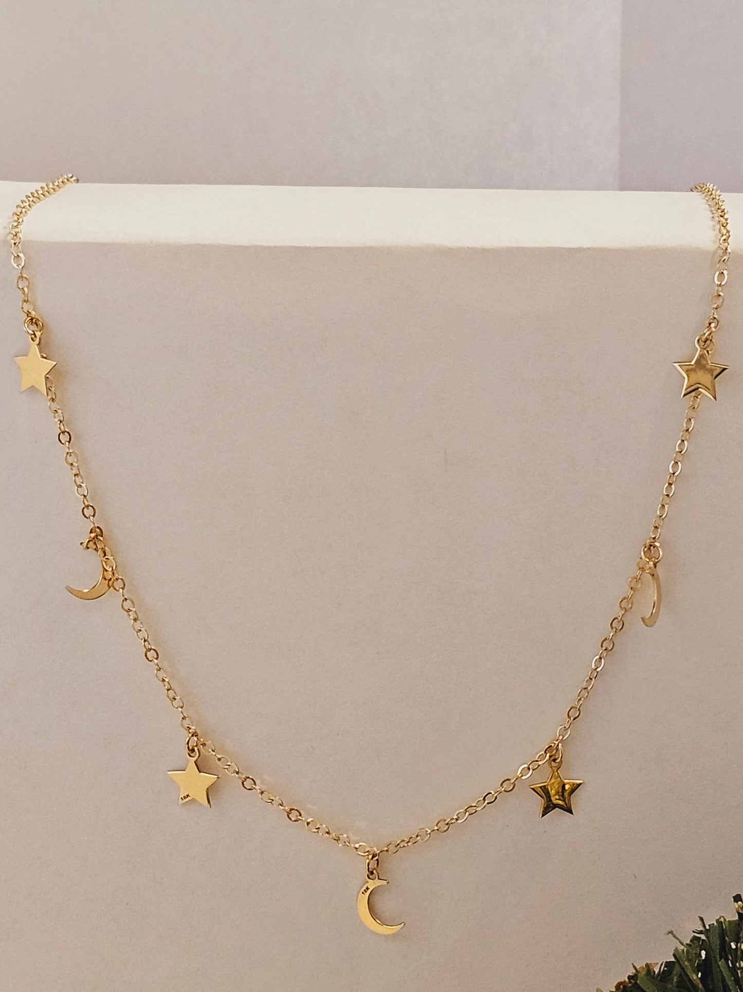 Chain choker with star & moon
