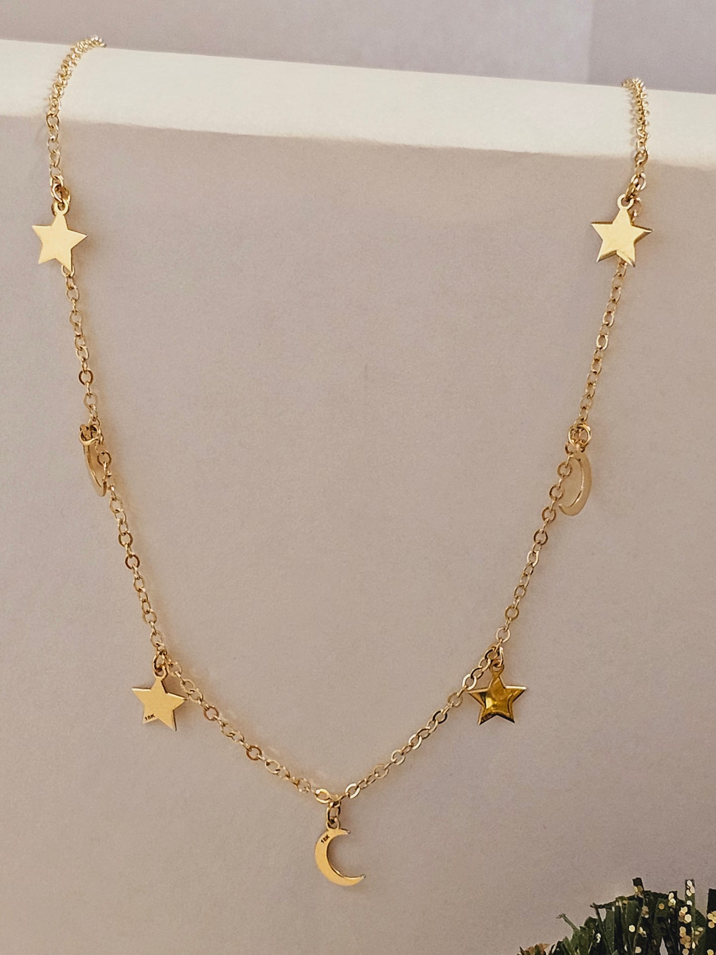 Chain choker with star & moon