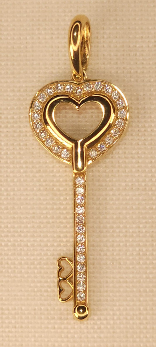 Key Cross Gold Pendant with Cristals.