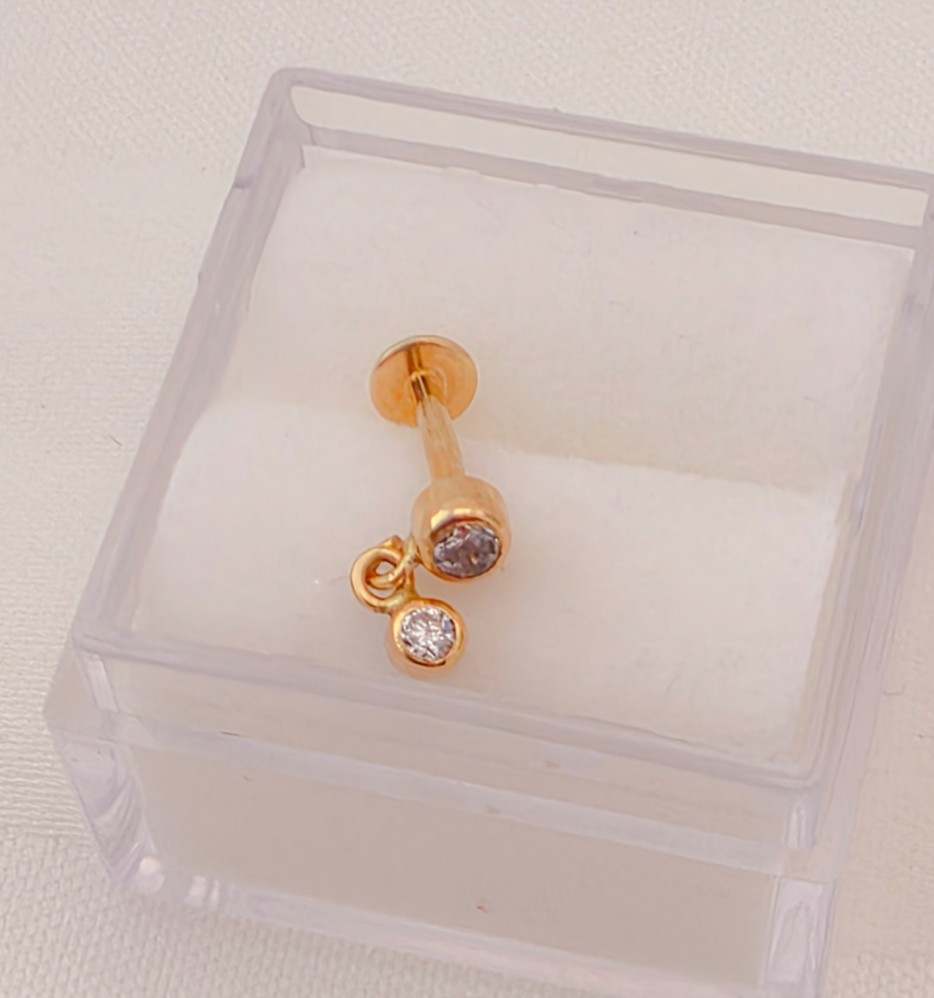 Bezel with hanging Bezel CZ cartilage  piercing 14k gold
