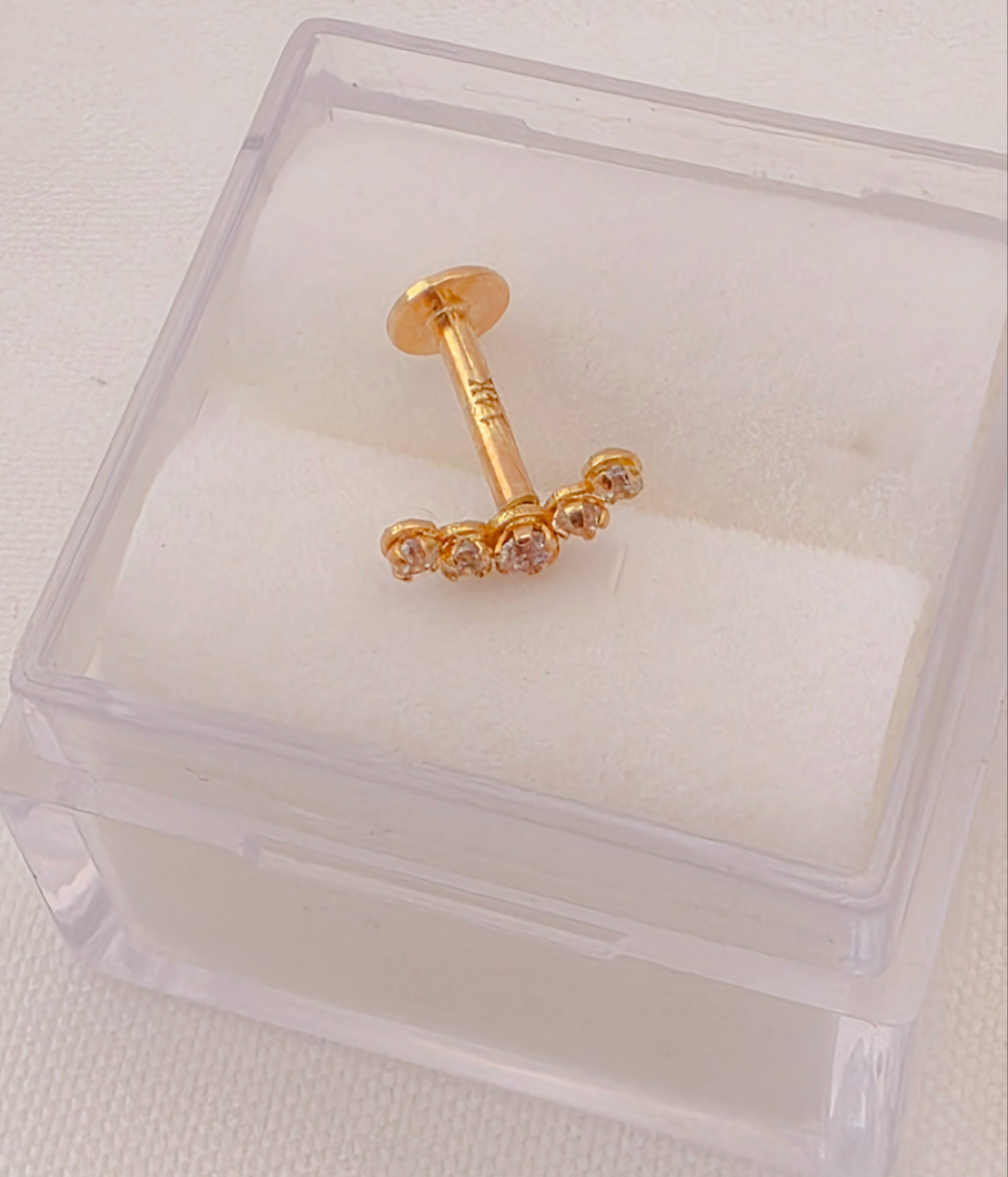 Cartilage piercing 14k gold, five curve CZ