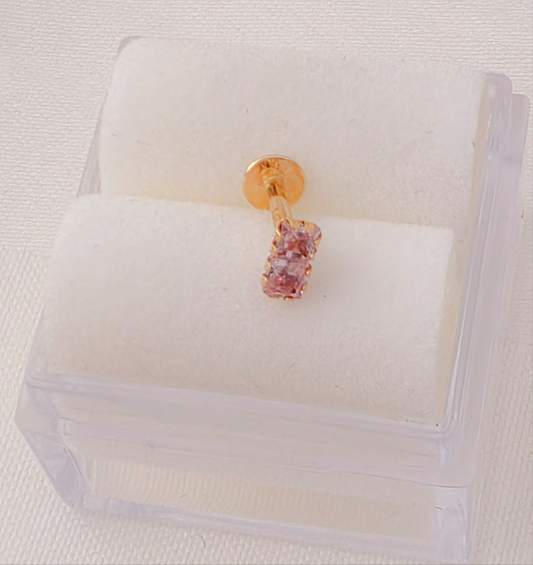 Two square 2mm x 2mm C2 cartilage piercing. 14k gold