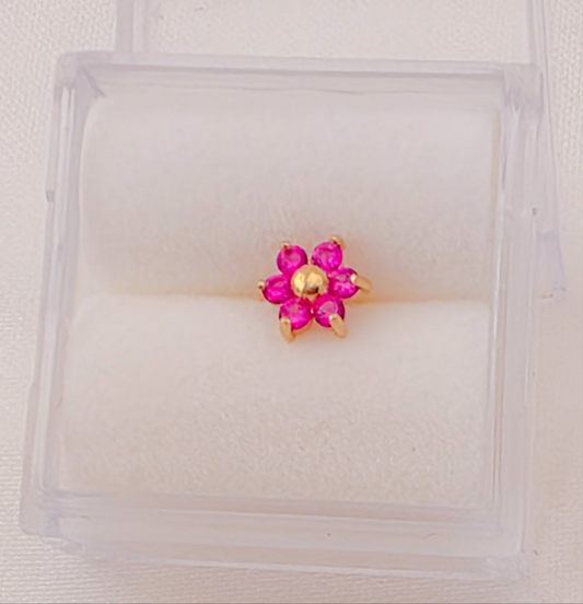 Cartilage piercing 14k gold, color ful CZ flower
