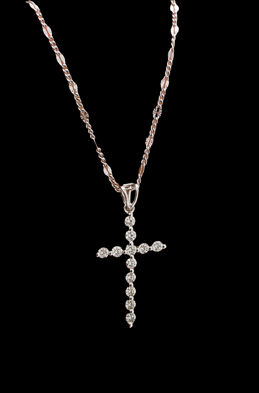 Cross pendant gold white 18k with diamond natural
