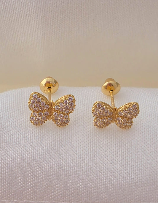 18k Gold Zirconia Butterfly Stud Earrings for Babies and Girls.