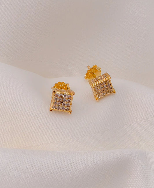 14k Gold Square Pave Stud Earrings