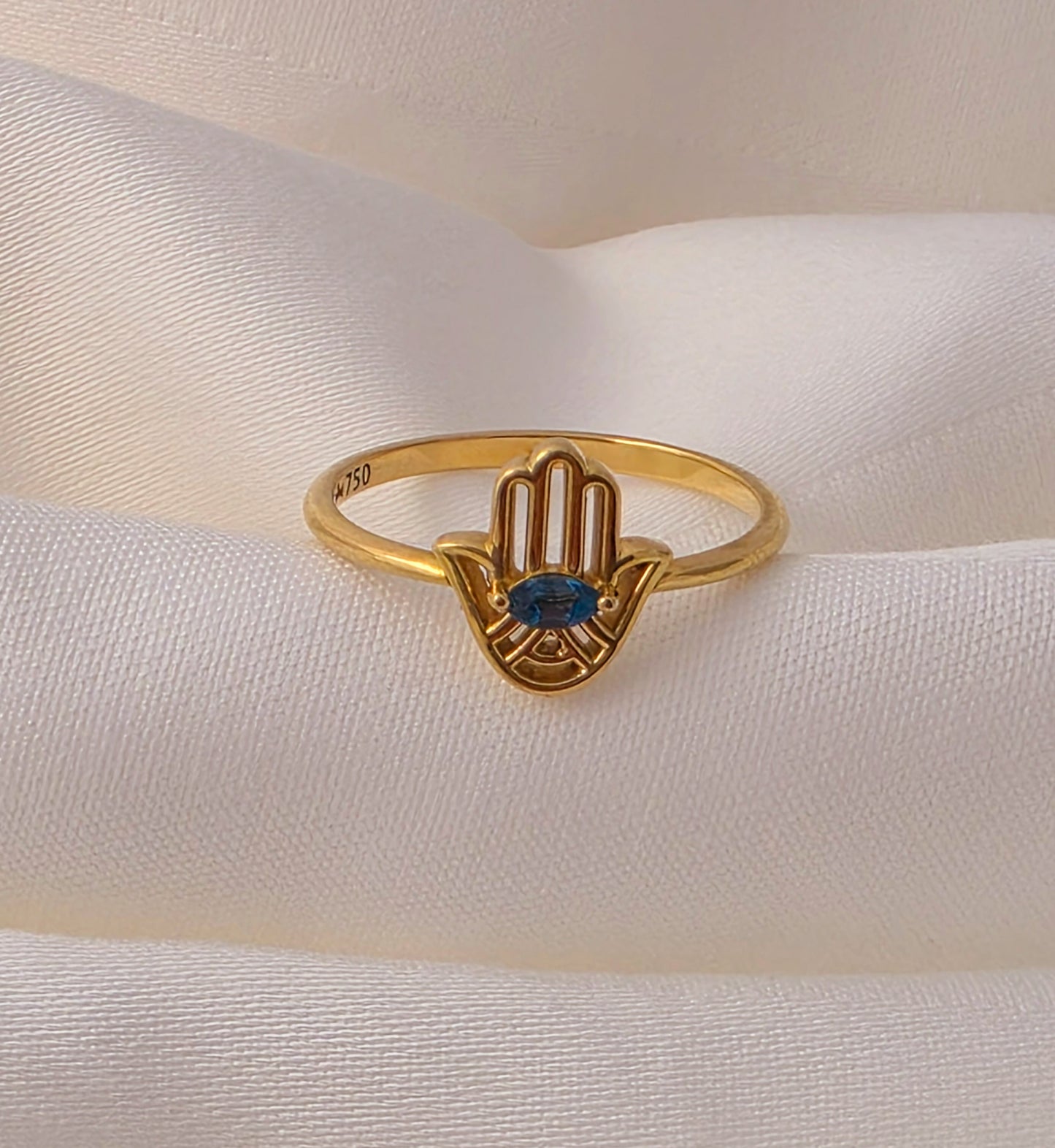 Hamsa Hand Ring, 18k Gold Ring, Fatima Hand Ring,sapphire stone