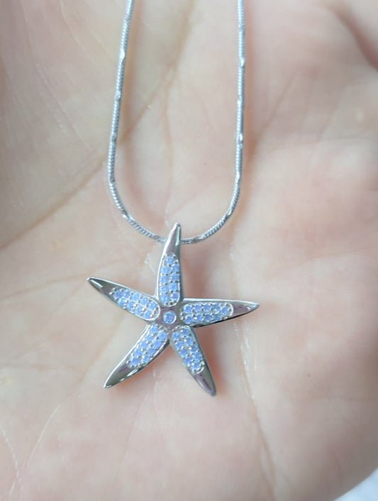Silver 925 Starfish Aqua Pendant