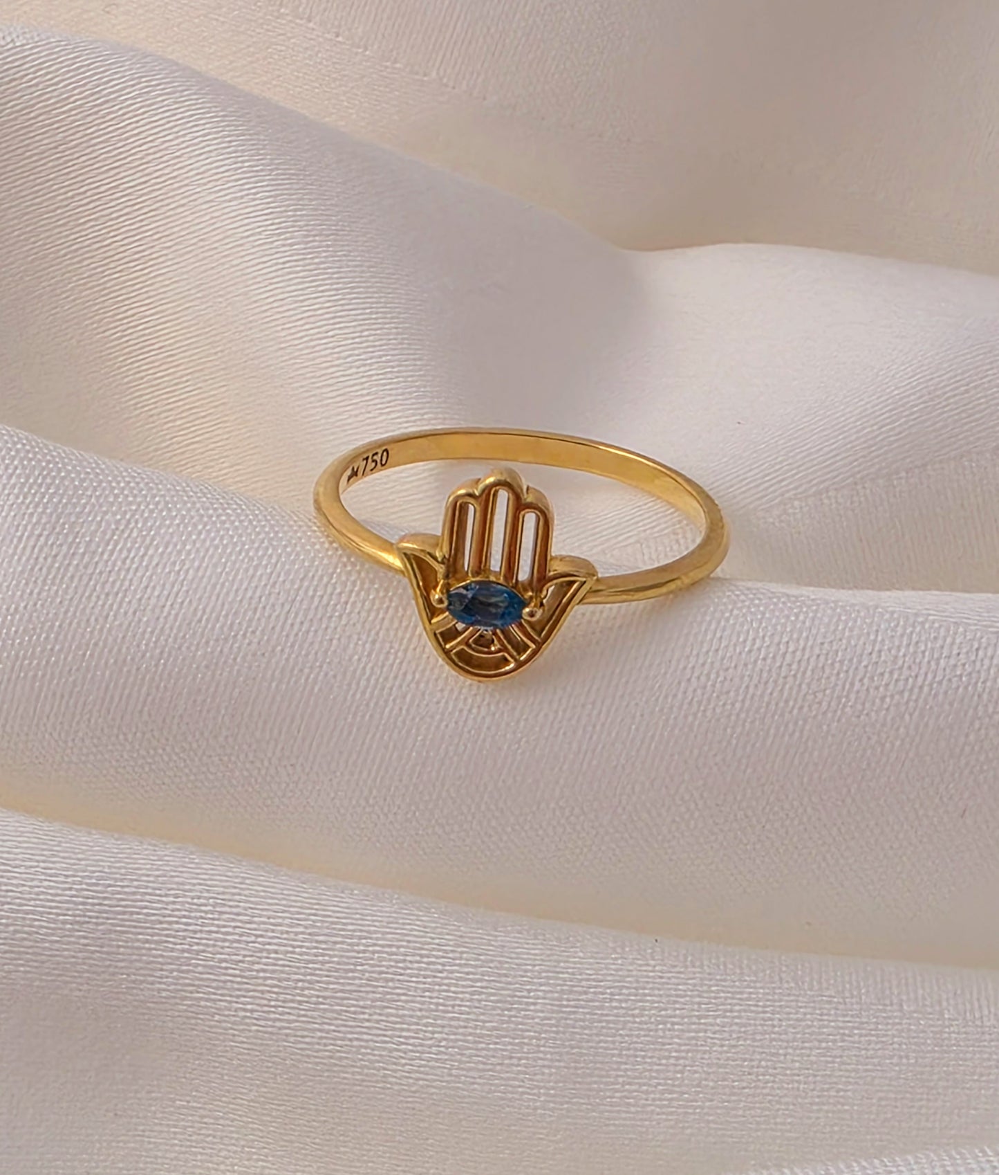 Hamsa Hand Ring, 18k Gold Ring, Fatima Hand Ring,sapphire stone