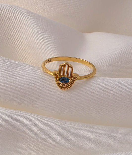 Hamsa Hand Ring, 18k Gold Ring, Fatima Hand Ring,sapphire stone
