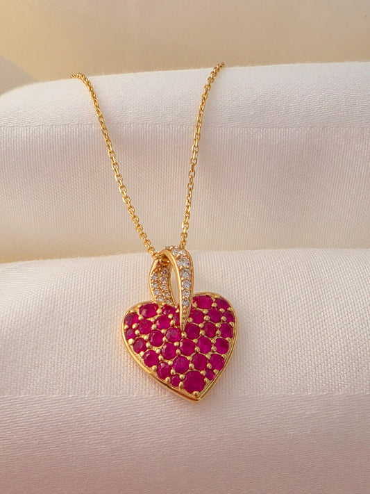 Ruby and Diamond Heart Pendant Necklace 14k gold